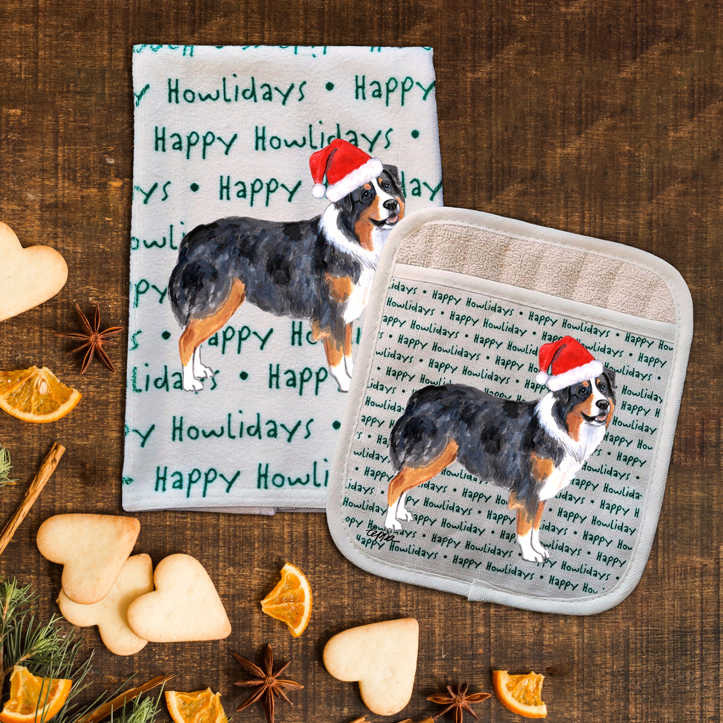 Australian Shepherd Christmas Kitchen Textiles Set