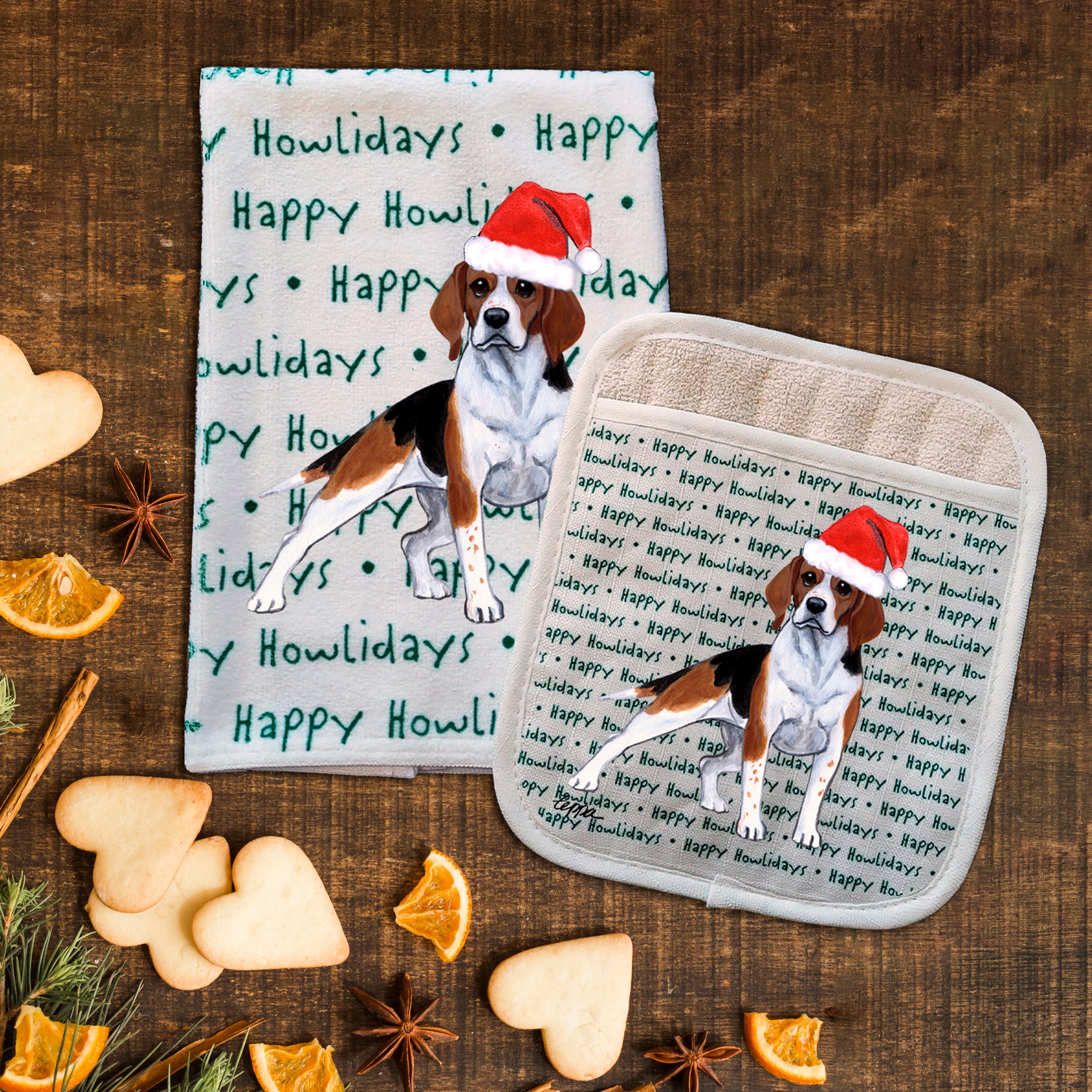 Beagle Christmas Kitchen Textiles Set