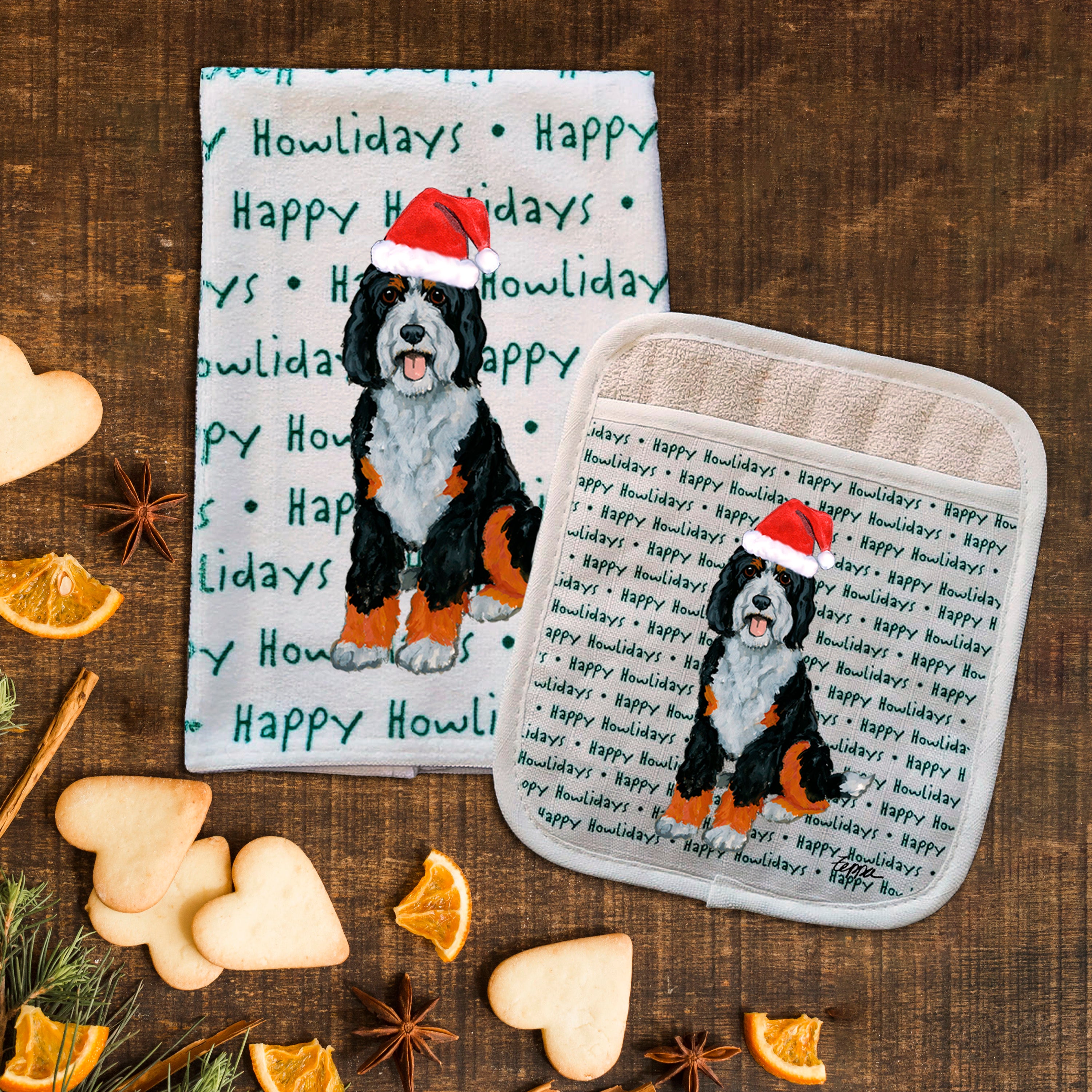 Bernedoodle Christmas Kitchen Textiles Set