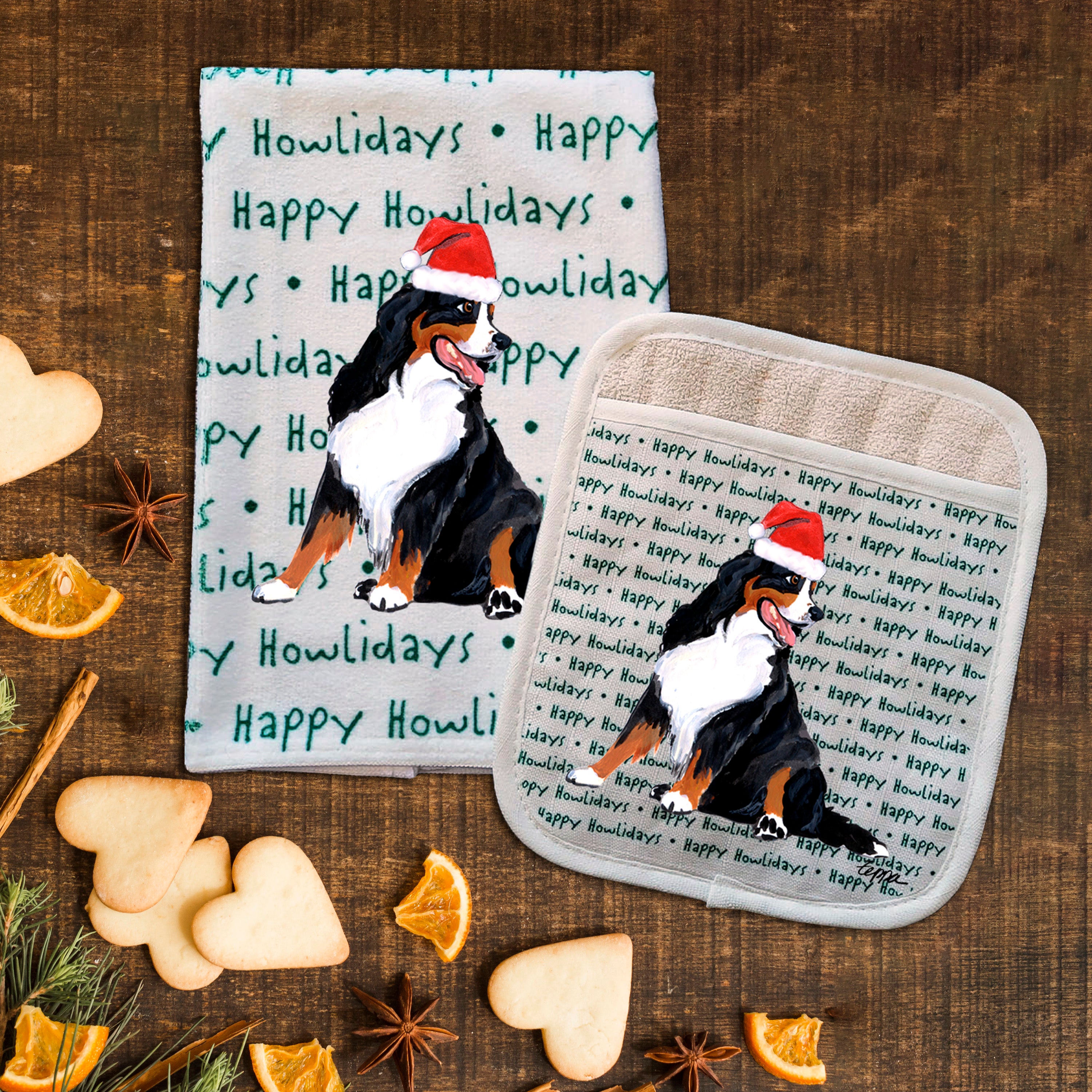 Bernese Mountain Dog Christmas Kitchen Textiles Set