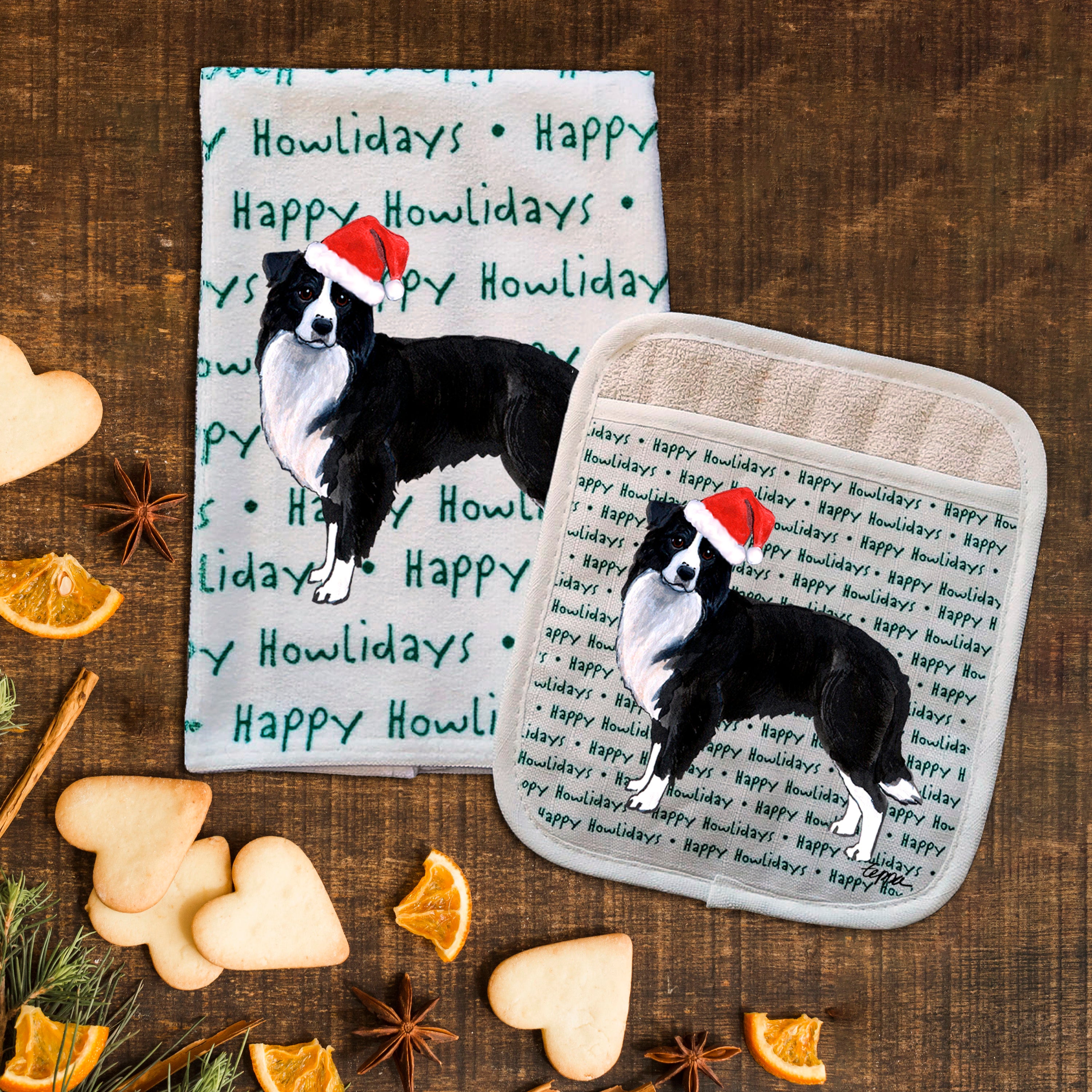 Border Collie Christmas Kitchen Textiles Set