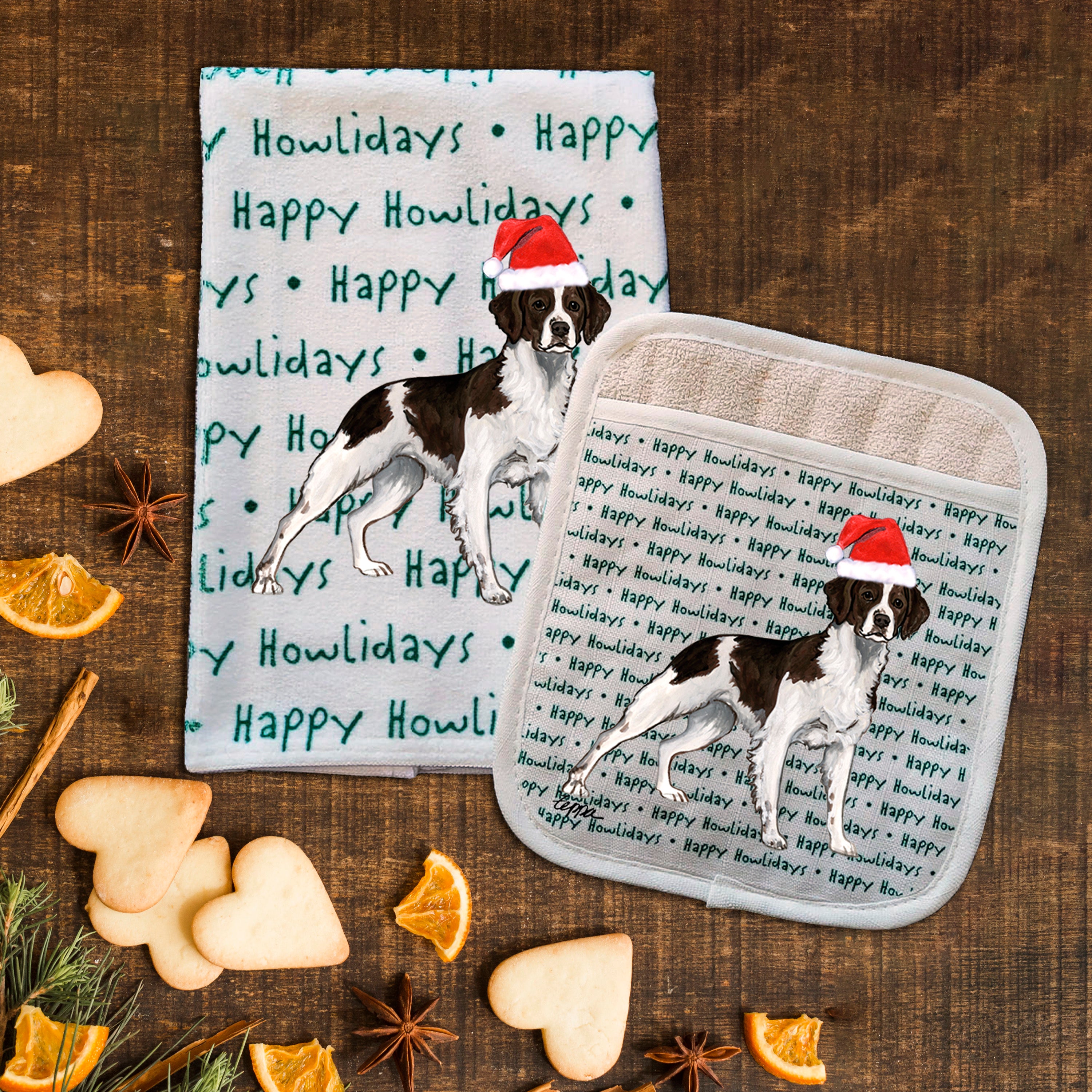 Brittany Liver  Christmas Kitchen Textiles Set