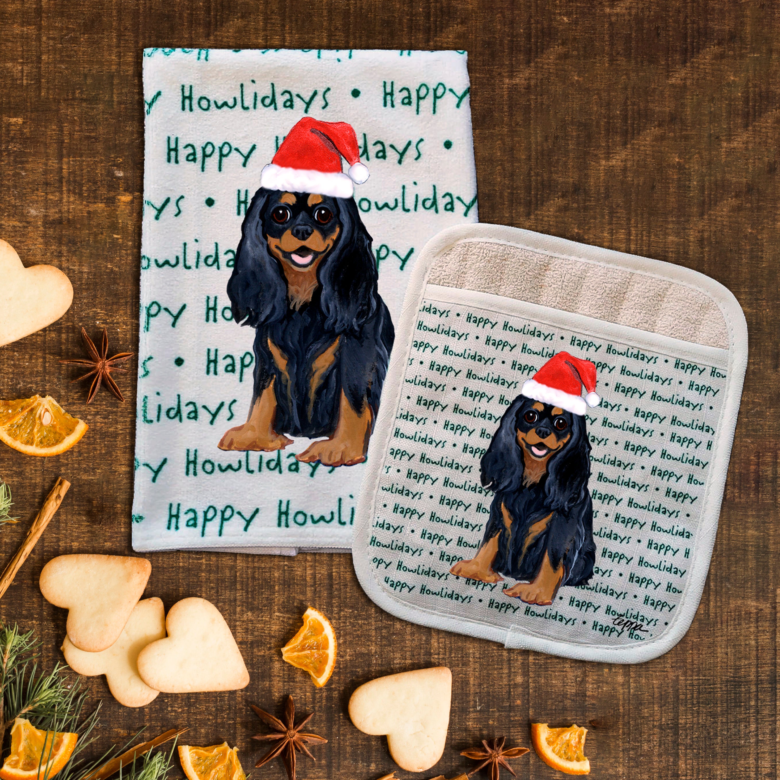 Cavalier King Charles Spaniel Christmas Kitchen Textiles Set
