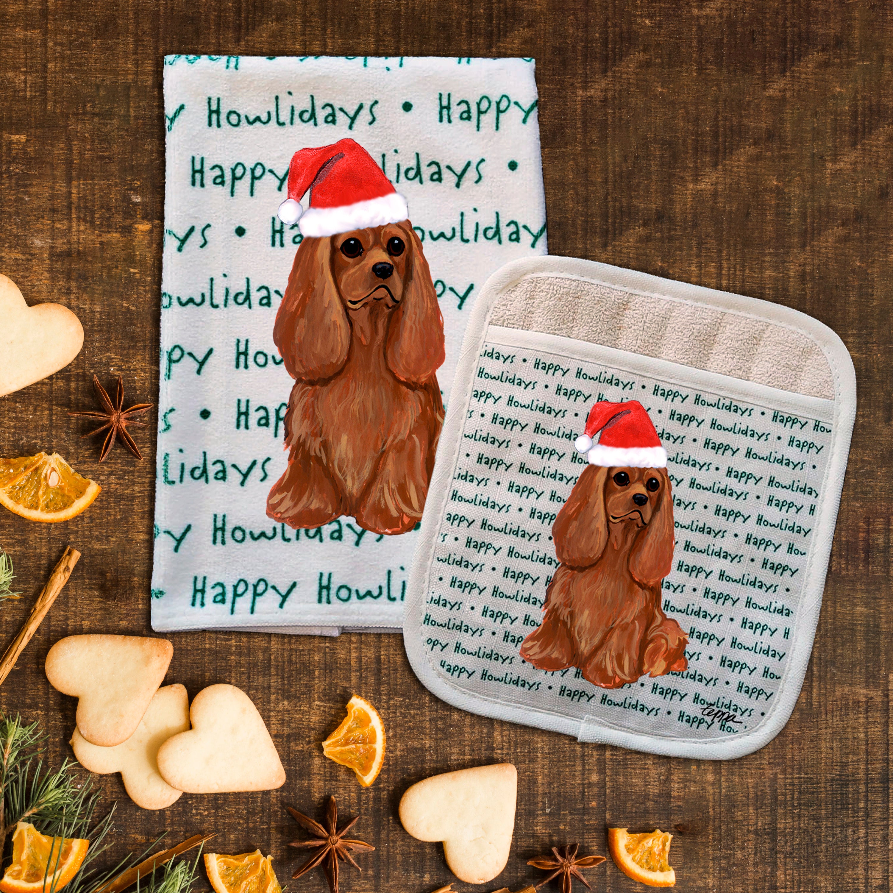 Cavalier King Charles Spaniel Christmas Kitchen Textiles Set