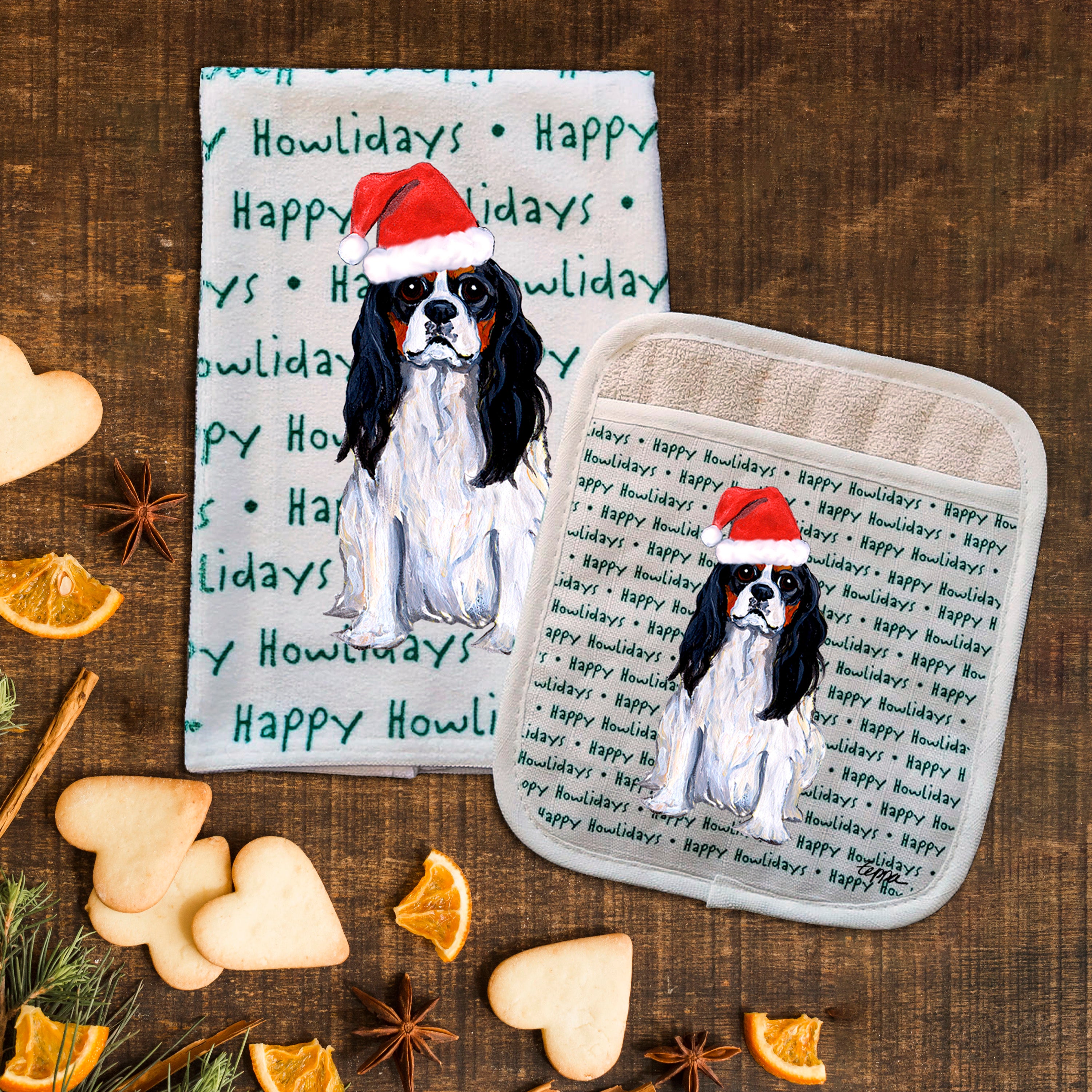 Cavalier King Charles Spaniel Christmas Kitchen Textiles Set
