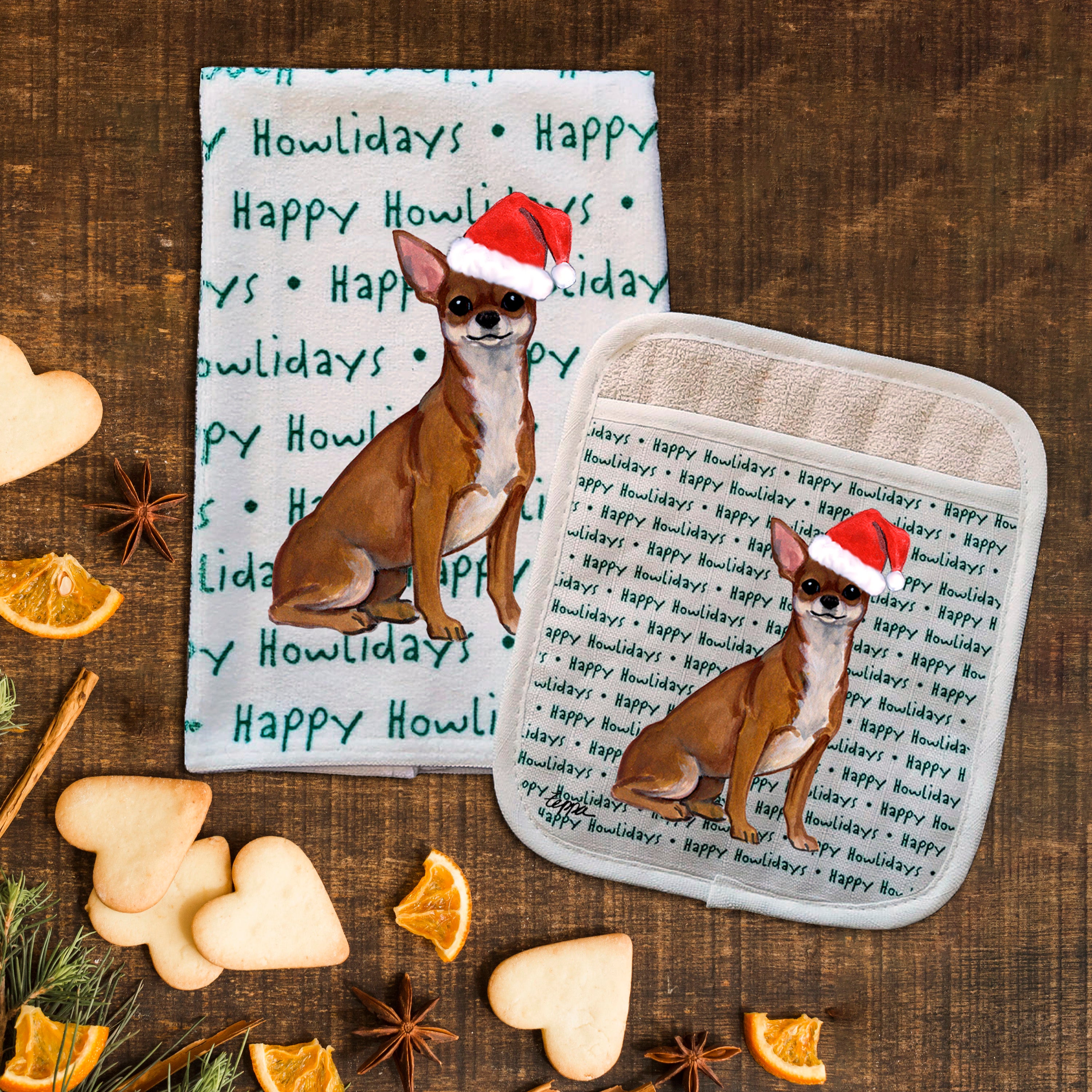 Chihuahua Christmas Kitchen Textiles Set
