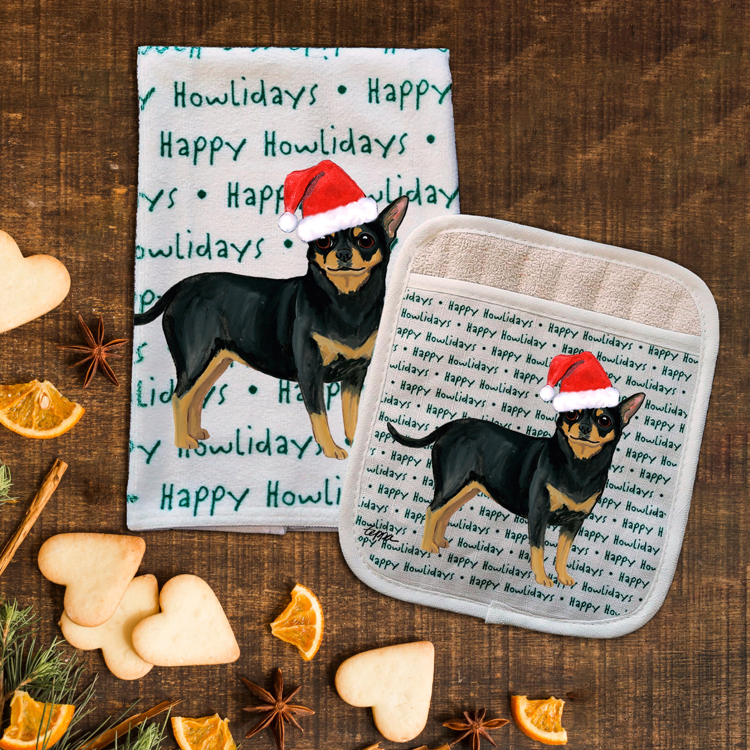 Chihuahua Christmas Kitchen Textiles Set
