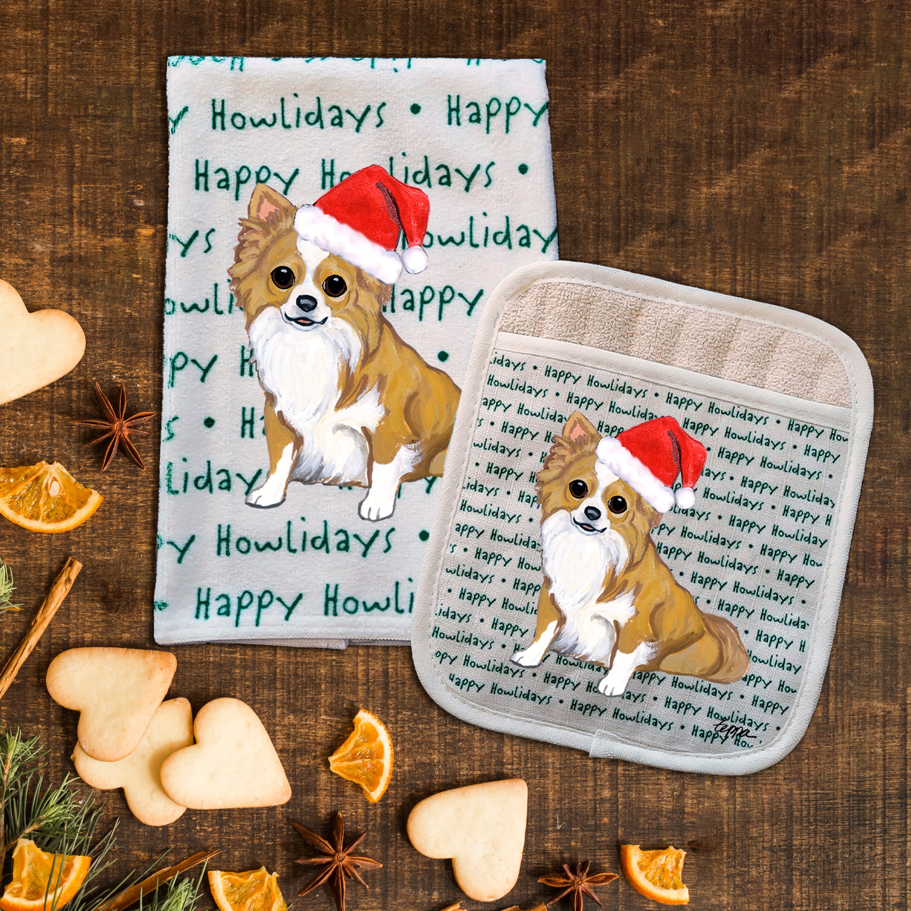 Chihuahua Christmas Kitchen Textiles Set
