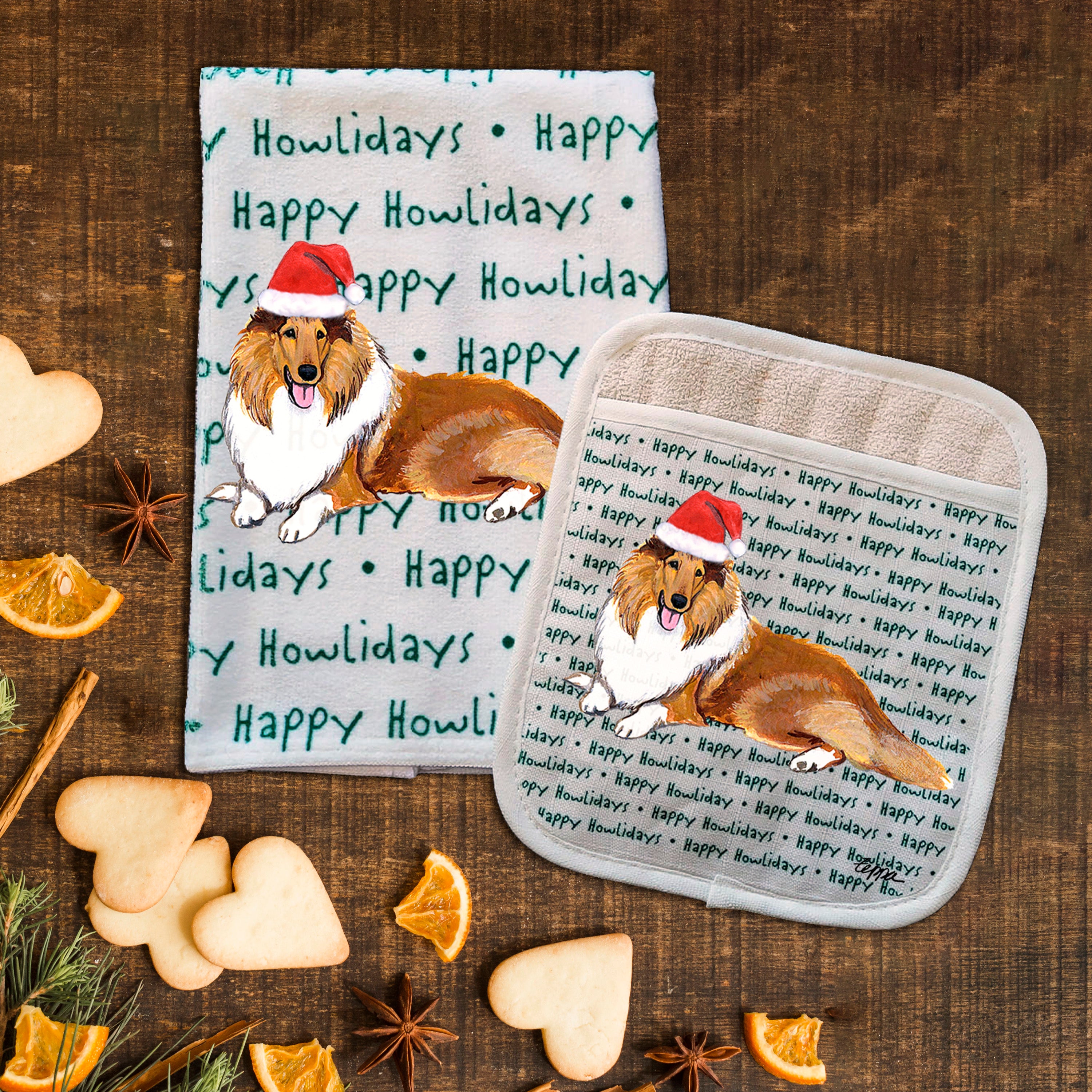 Collie Christmas Kitchen Textiles Set