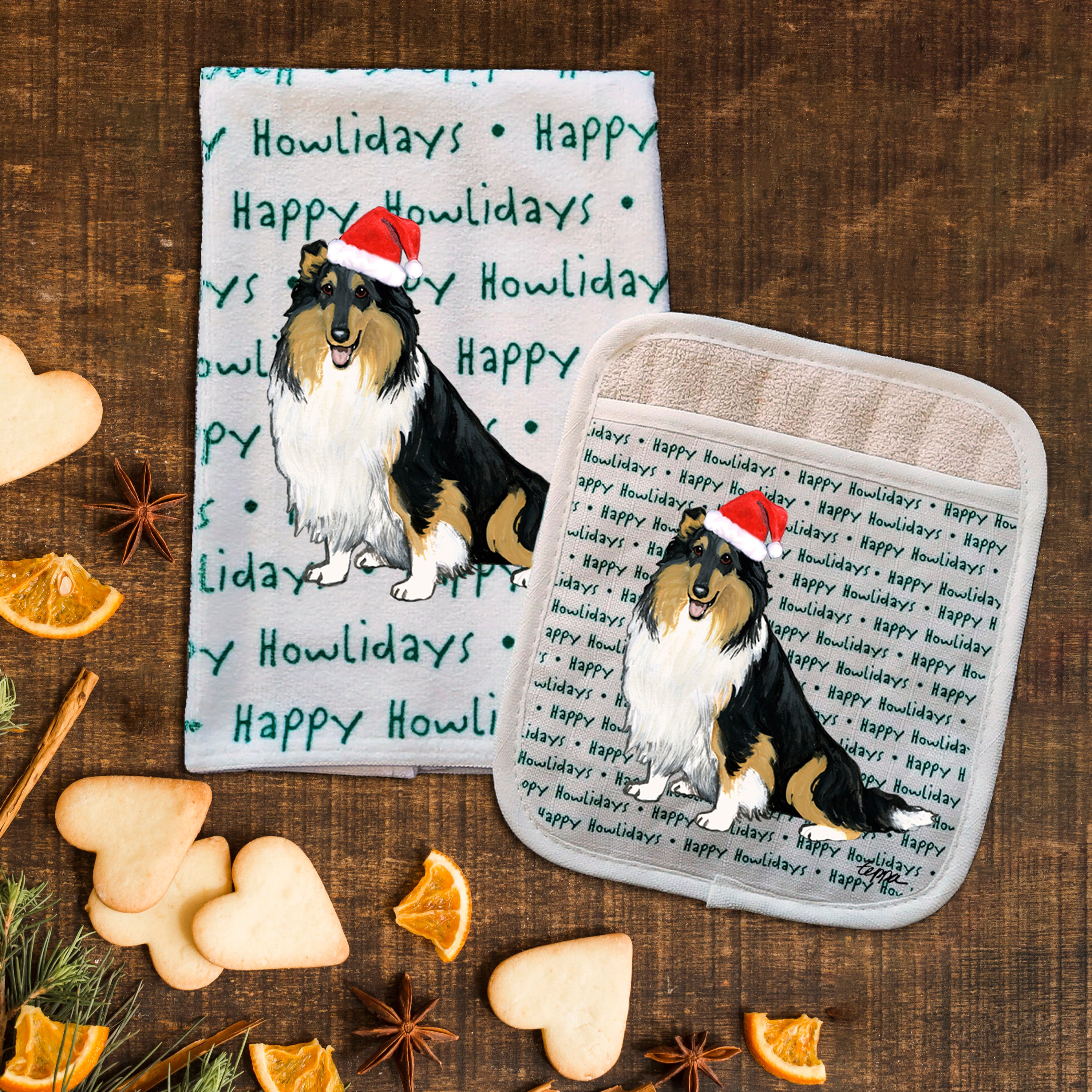 Collie Christmas Kitchen Textiles Set