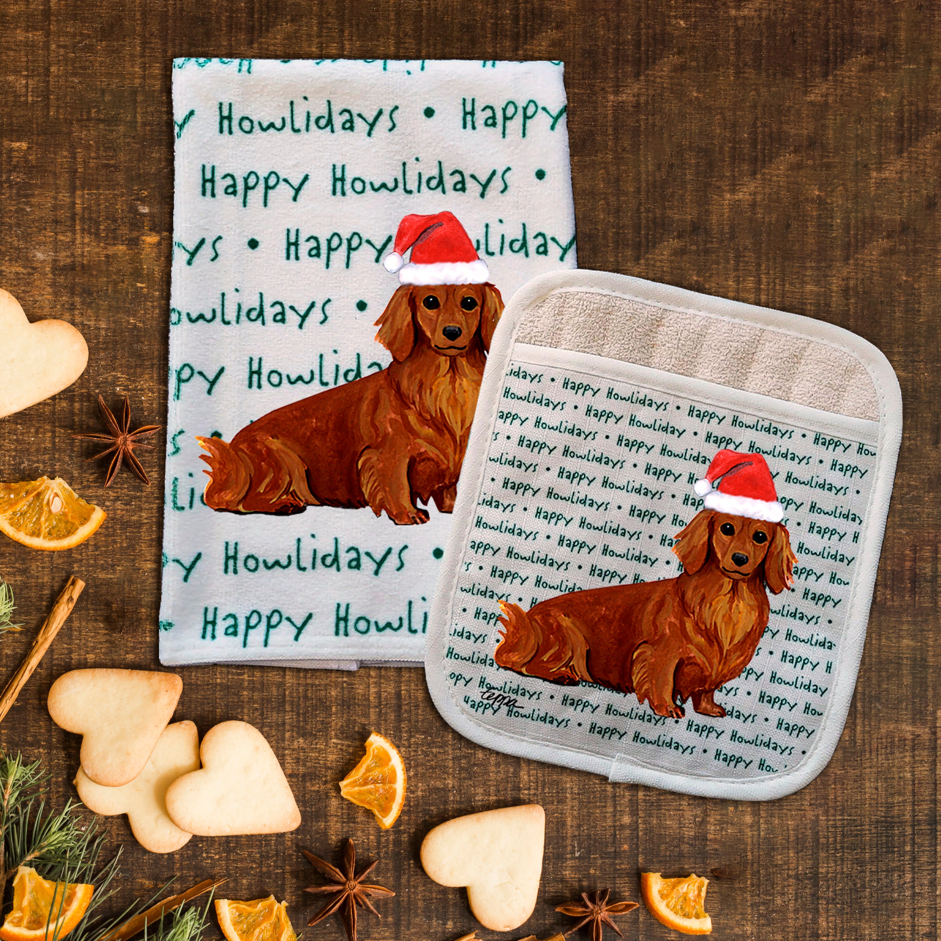 Dachshund Christmas Kitchen Textiles Set
