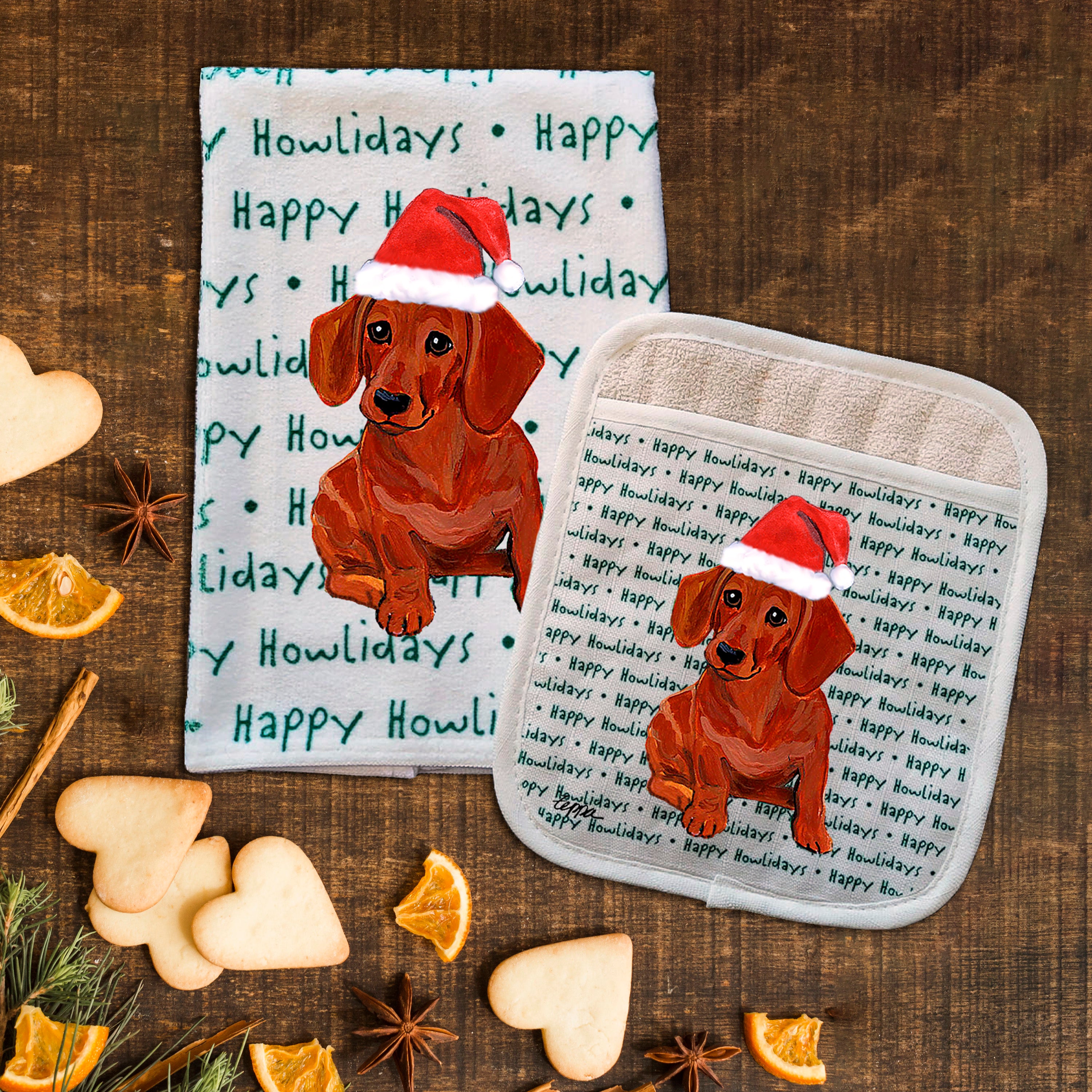 Dachshund Christmas Kitchen Textiles Set