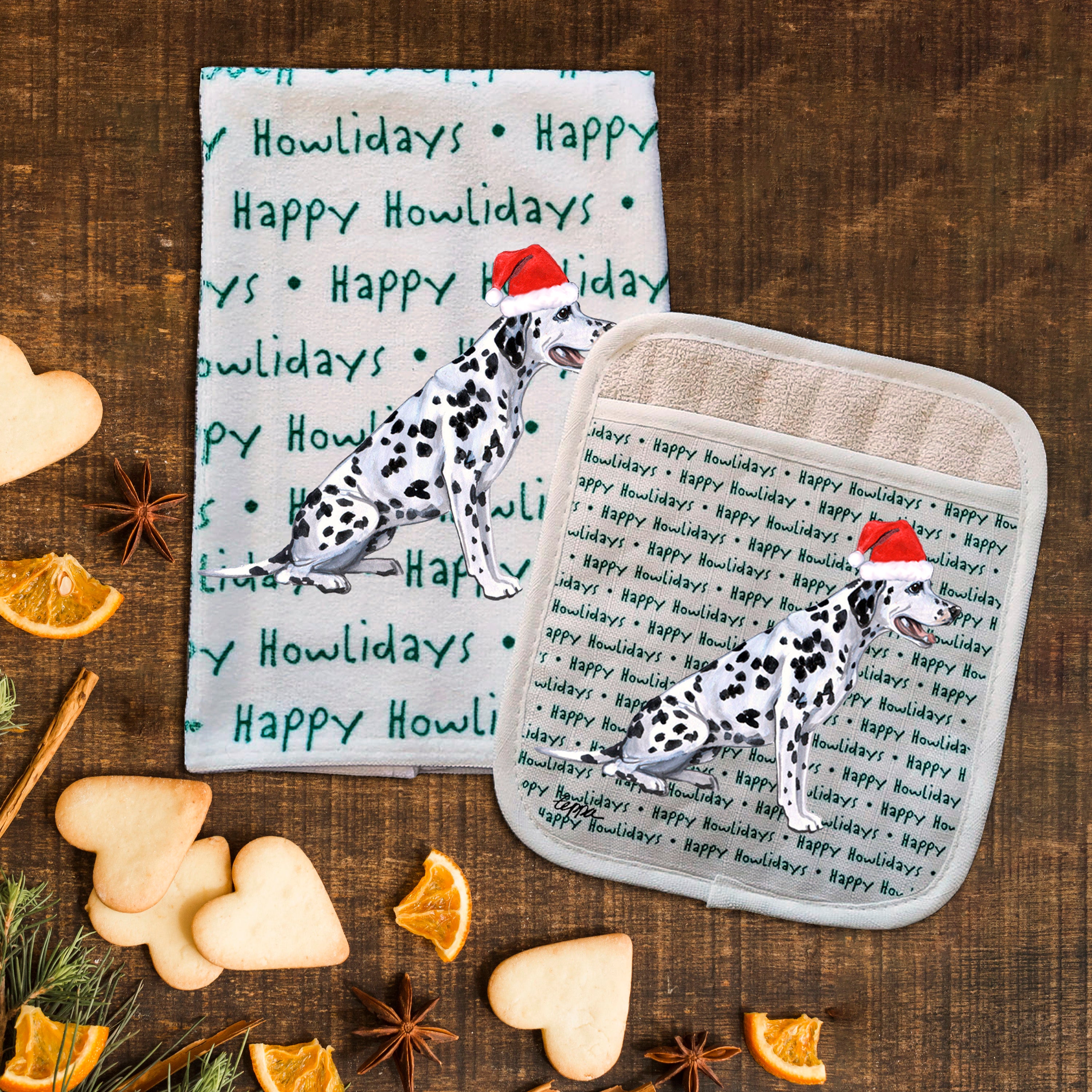 Dalmatian Christmas Kitchen Textiles Set