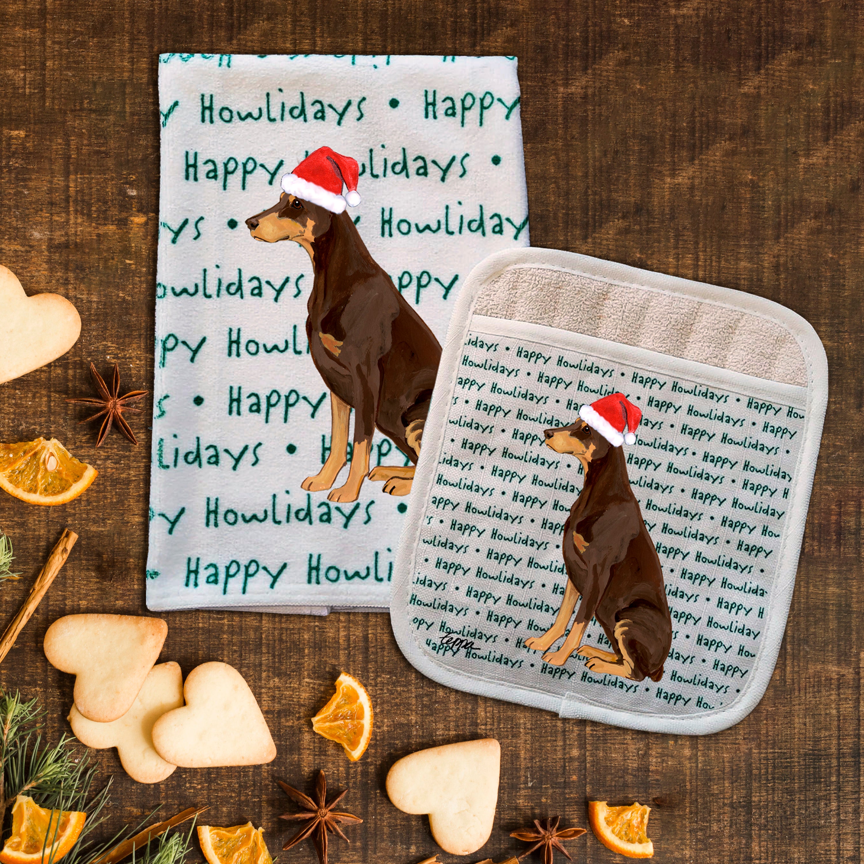 Doberman Pincher Christmas Kitchen Textiles Set