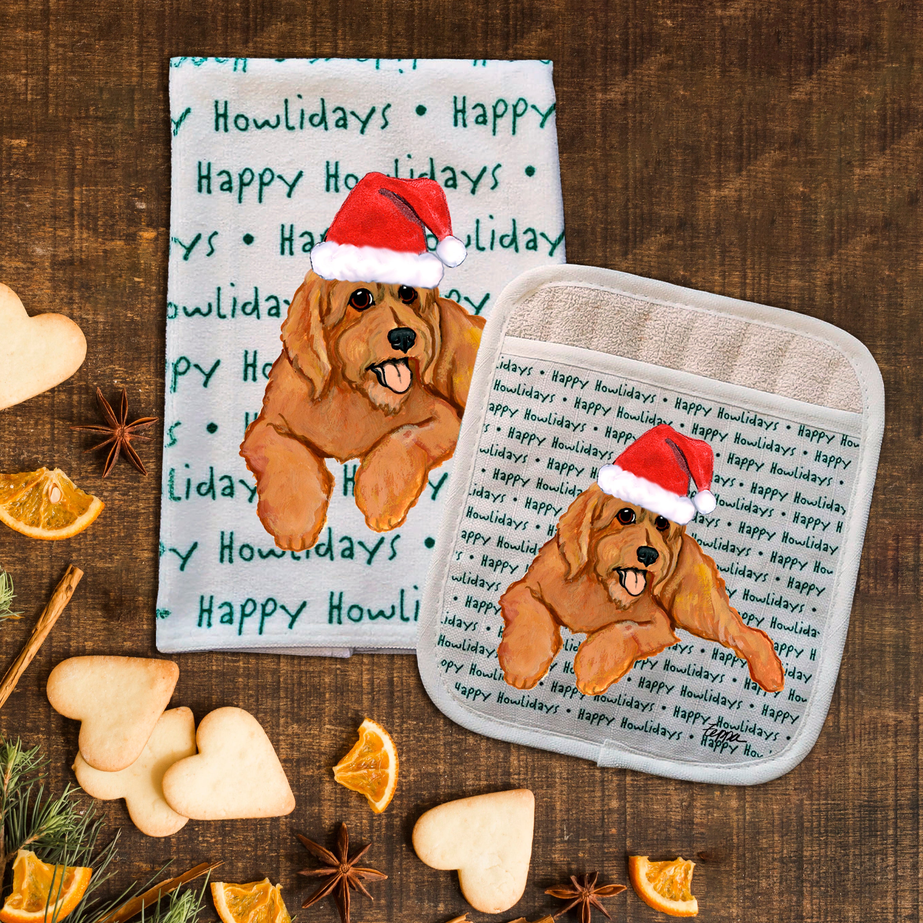 Golden-Labra Doodle Christmas Kitchen Textiles Set