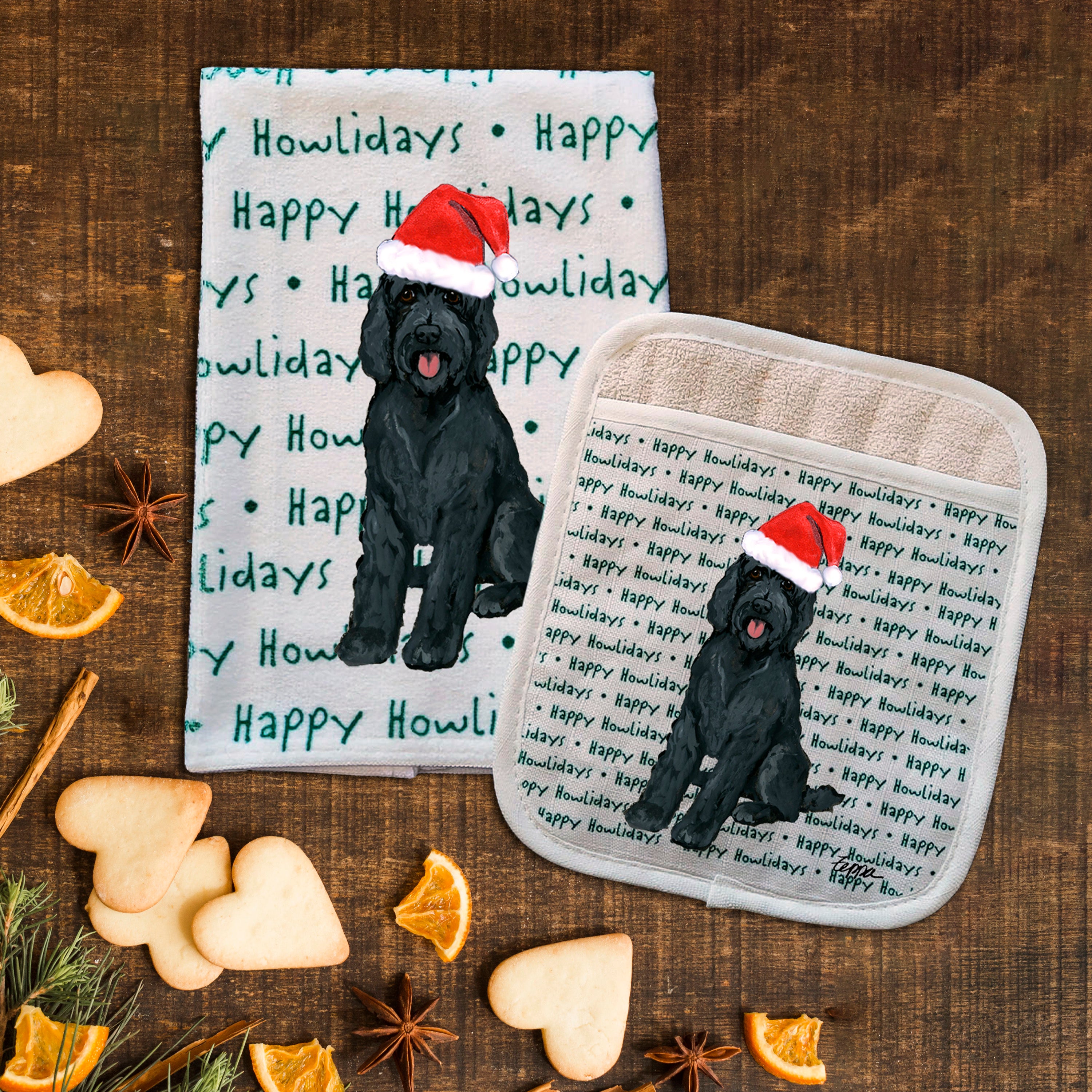 Golden-Labra Doodle Christmas Kitchen Textiles Set