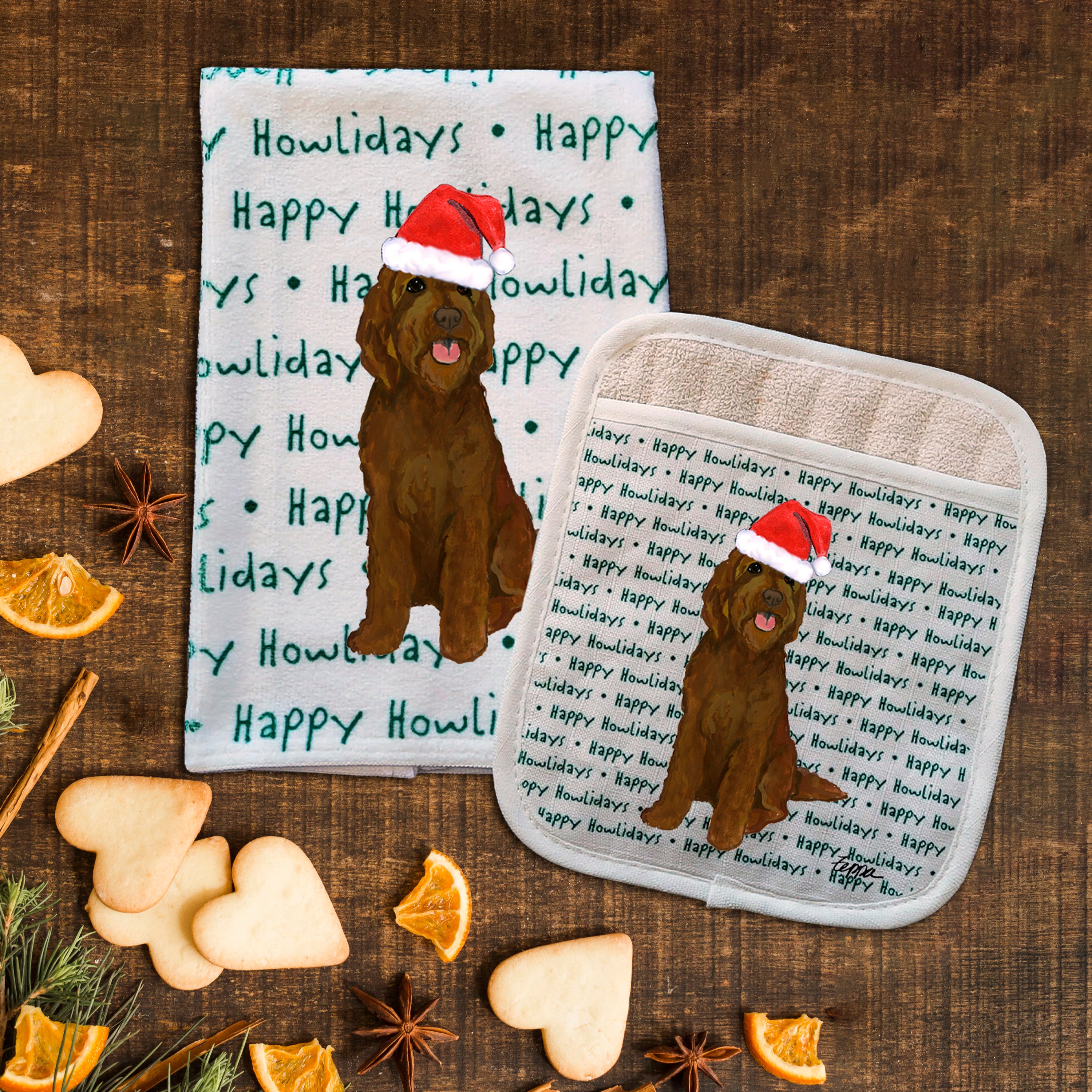 Golden-Labra Doodle Christmas Kitchen Textiles Set