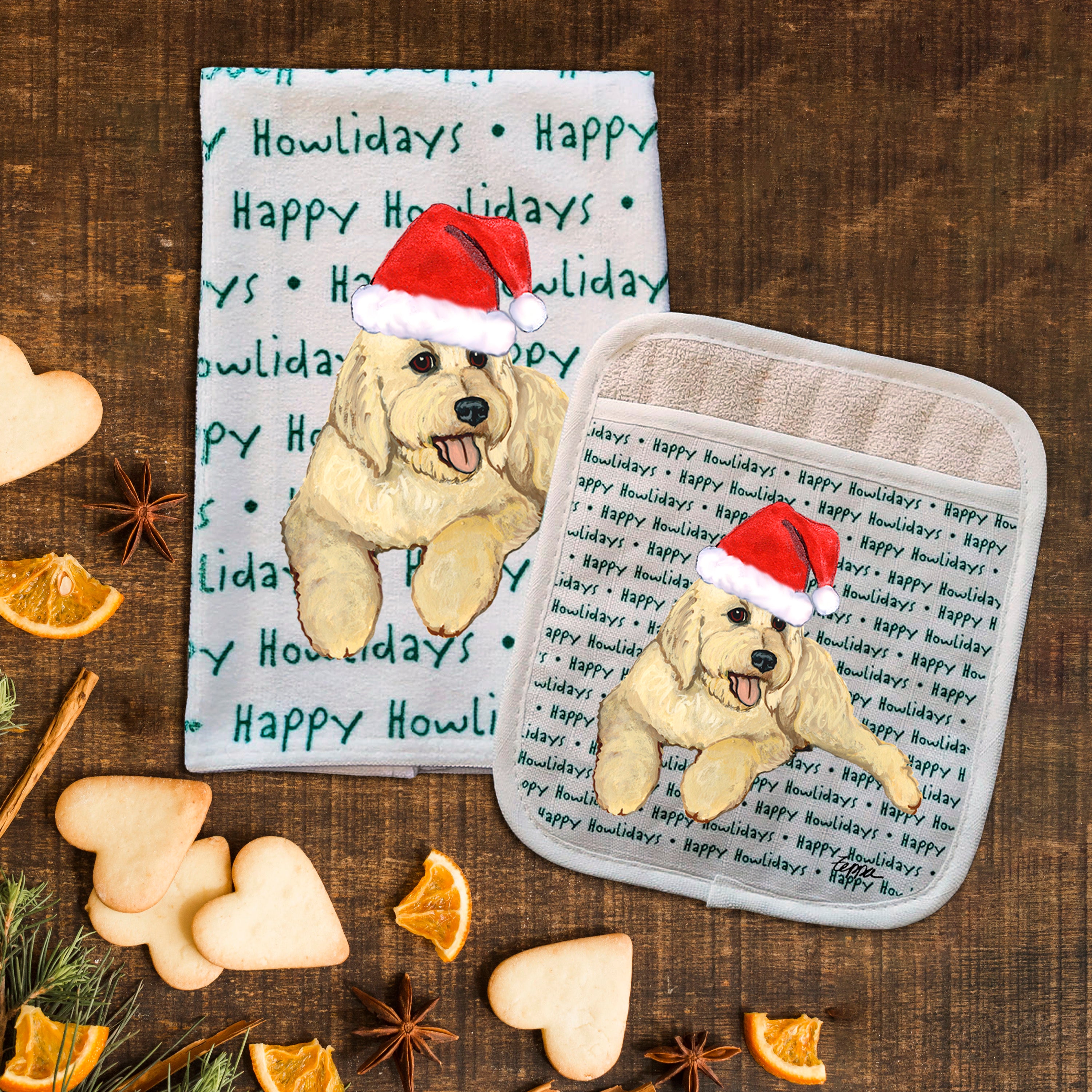 Golden-Labra Doodle Christmas Kitchen Textiles Set