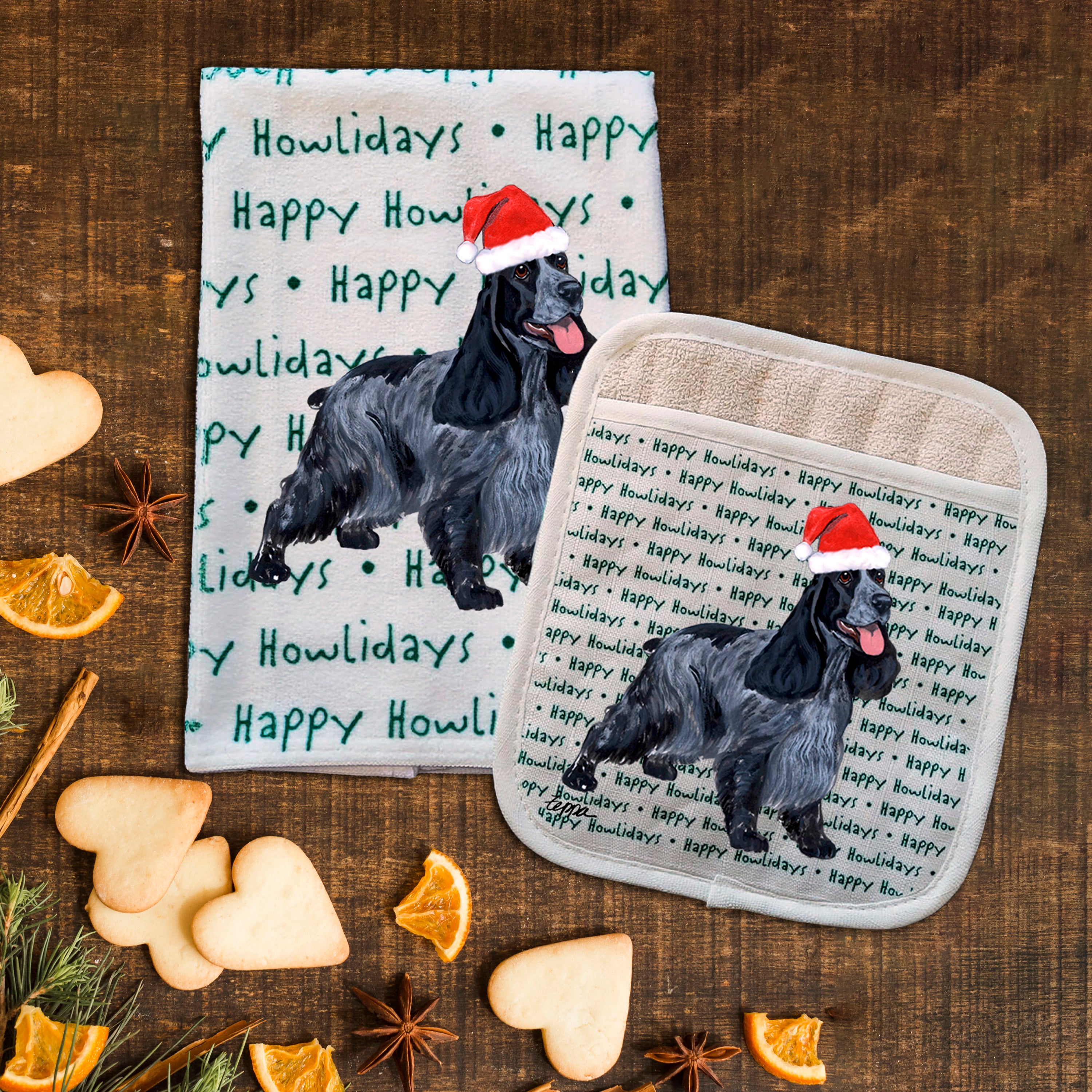 English Cocker Spaniel  Christmas Kitchen Textiles Set