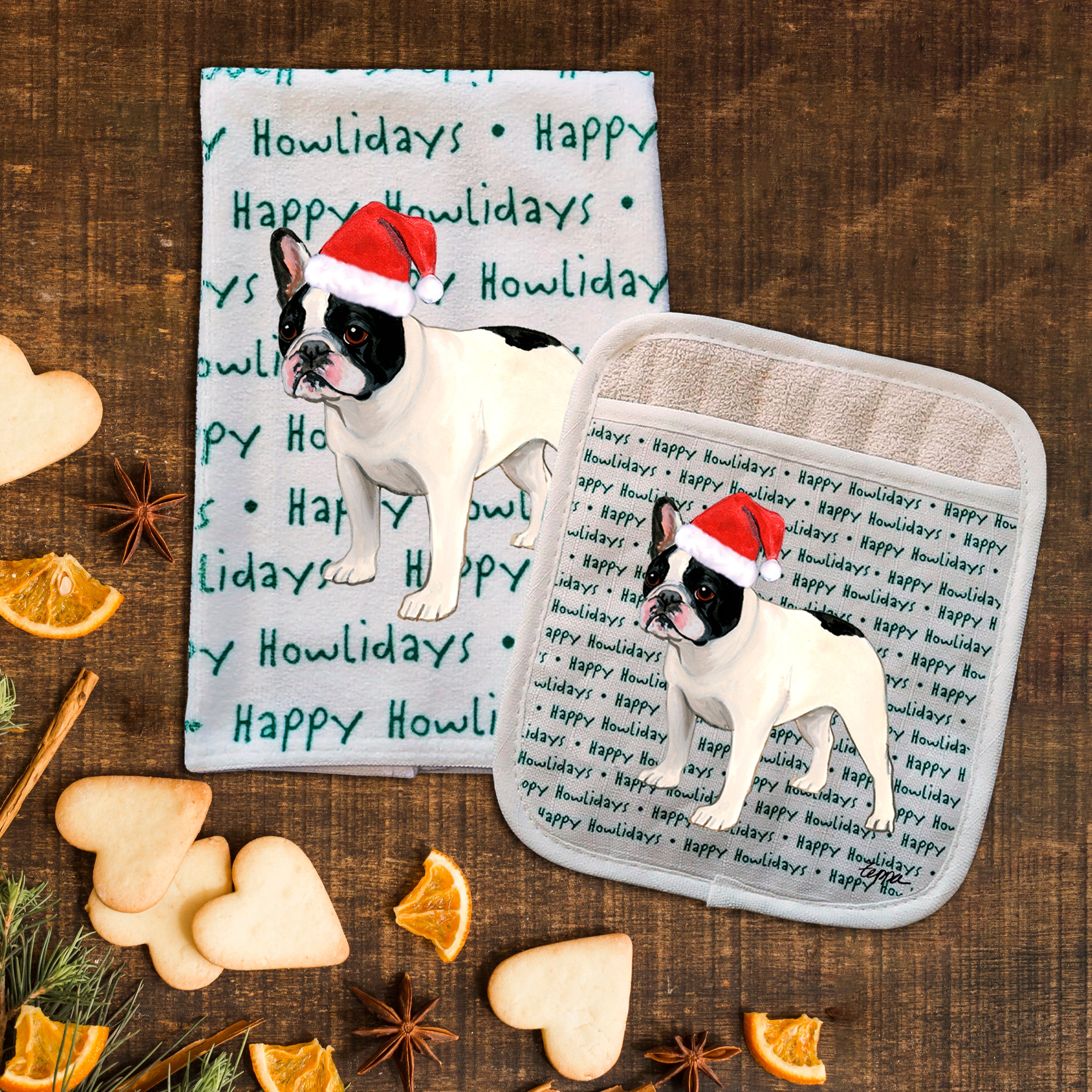 French Bulldog Christmas Kitchen Textiles Set