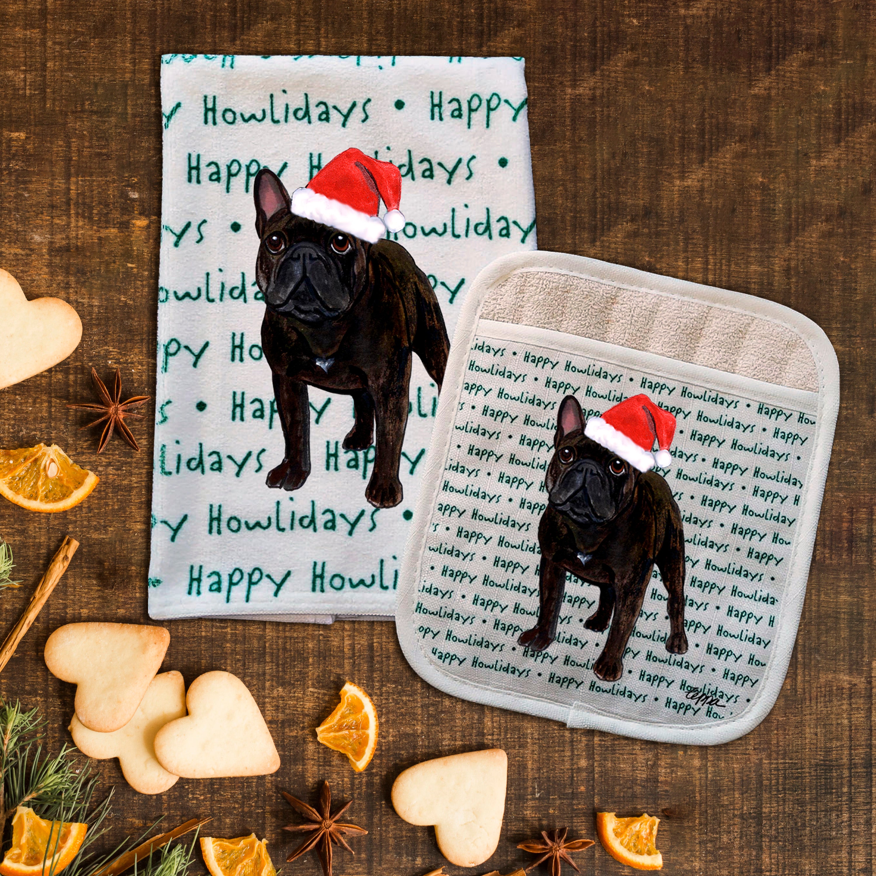French Bulldog Christmas Kitchen Textiles Set