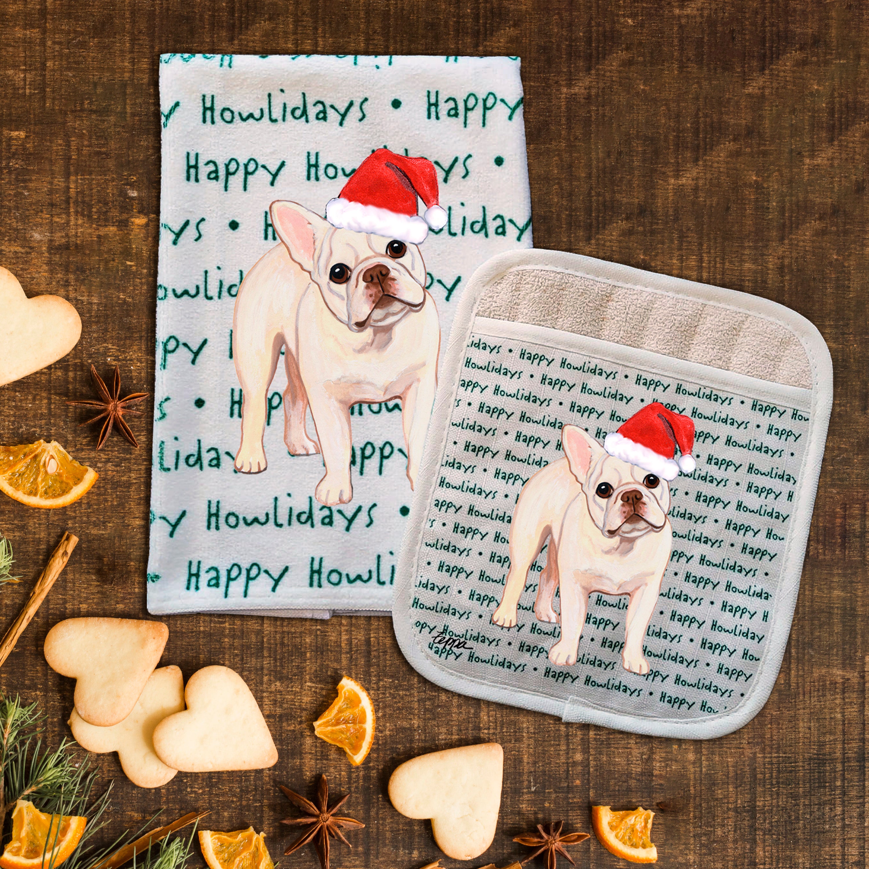 French Bulldog Christmas Kitchen Textiles Set