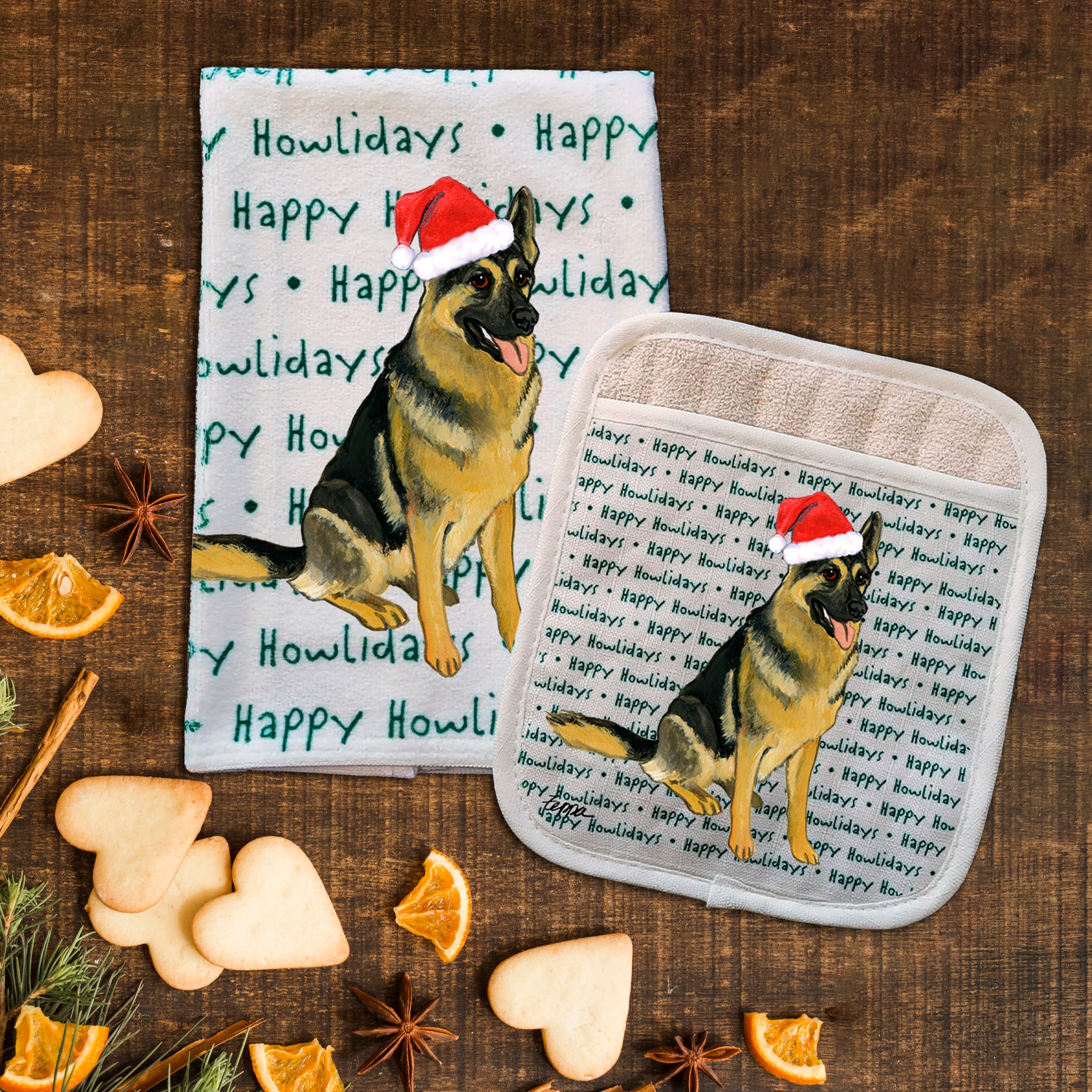 German Shepherd Christmas Kitchen Textiles Set