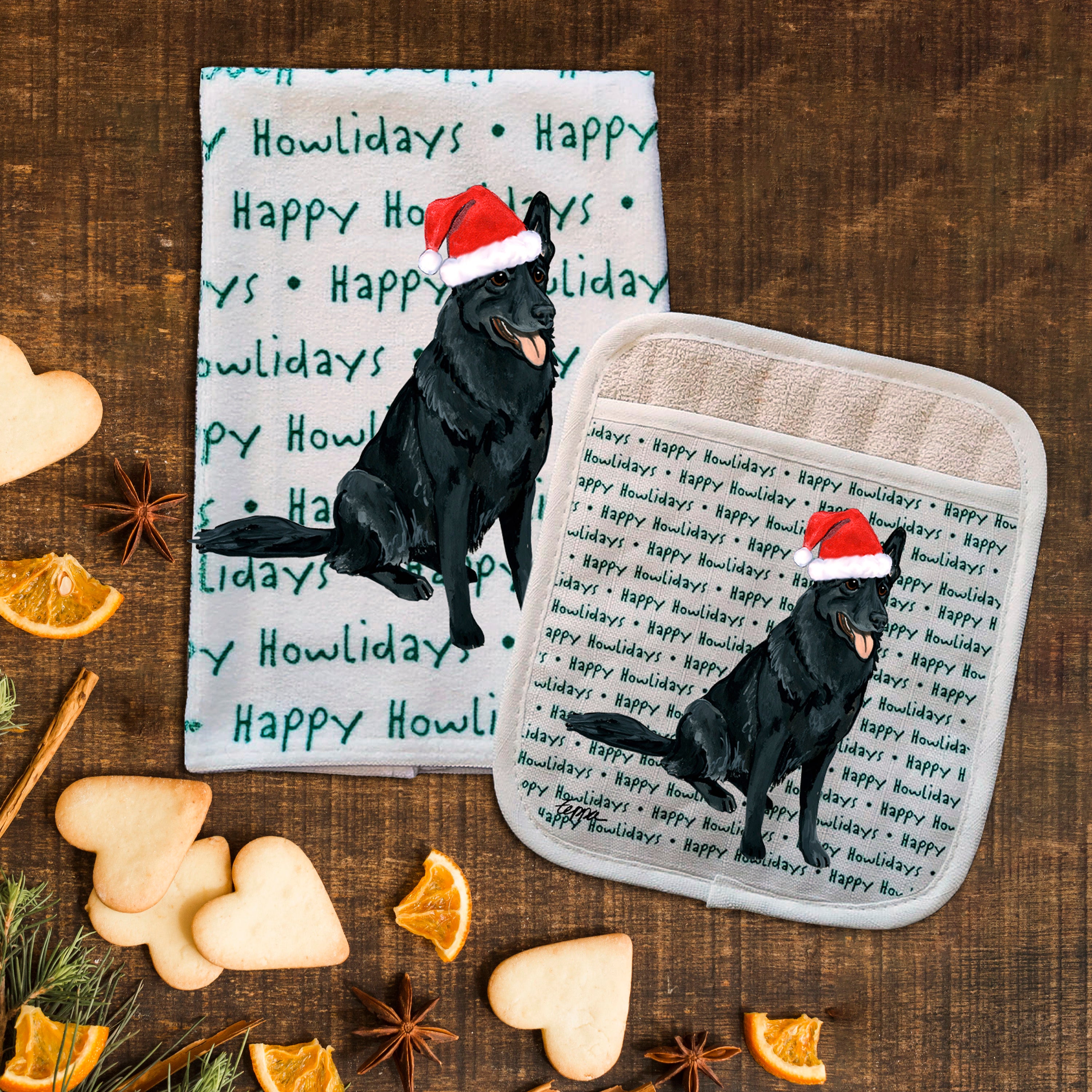 German Shepherd Christmas Kitchen Textiles Set