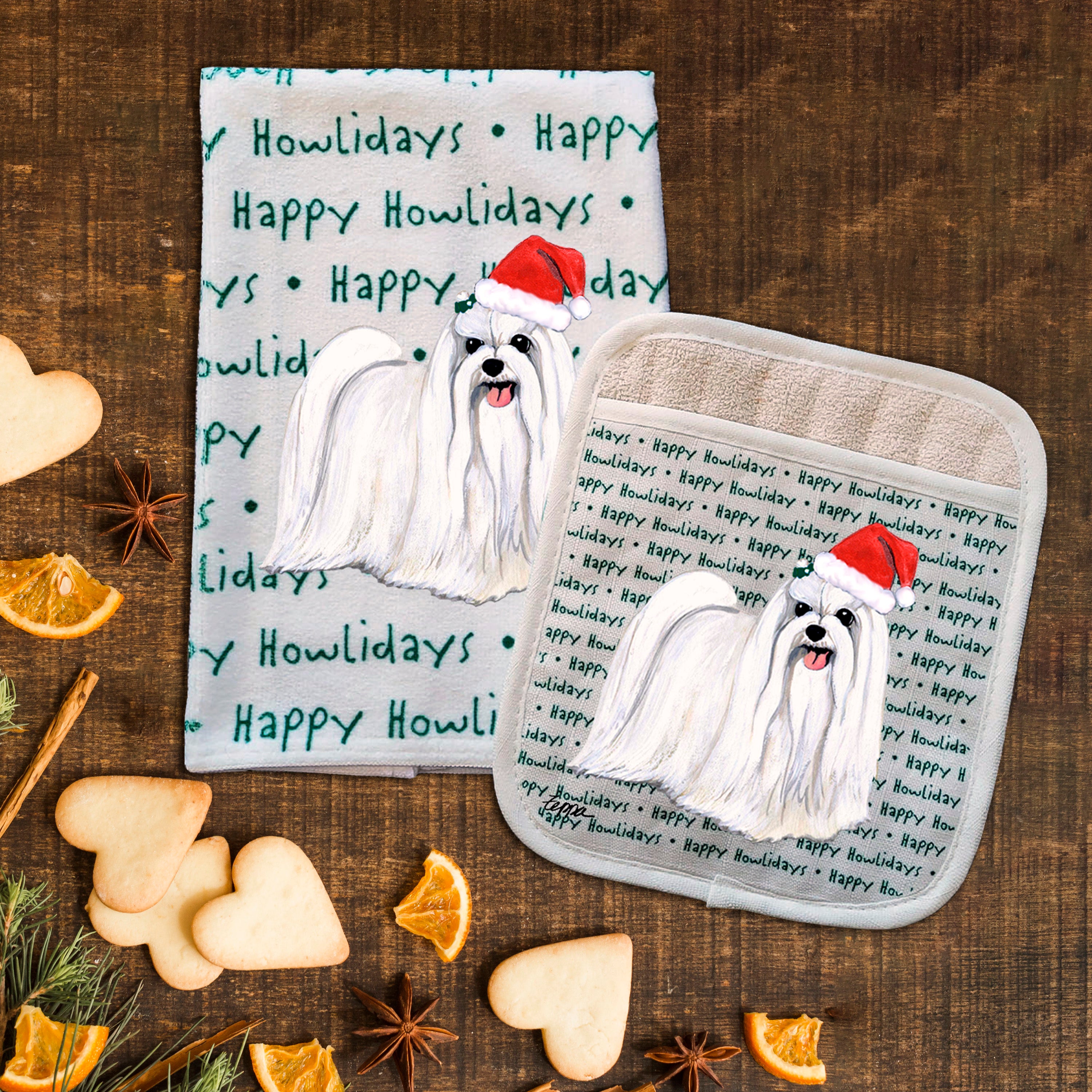Maltese Christmas Kitchen Textiles Set