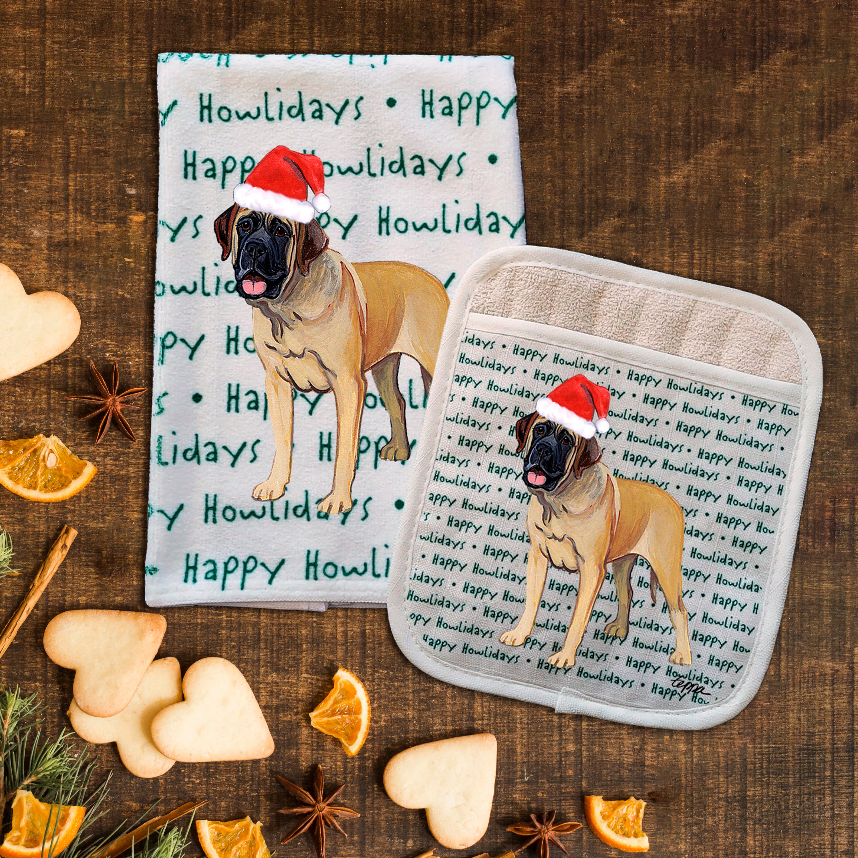Mastiff Christmas Kitchen Textiles Set