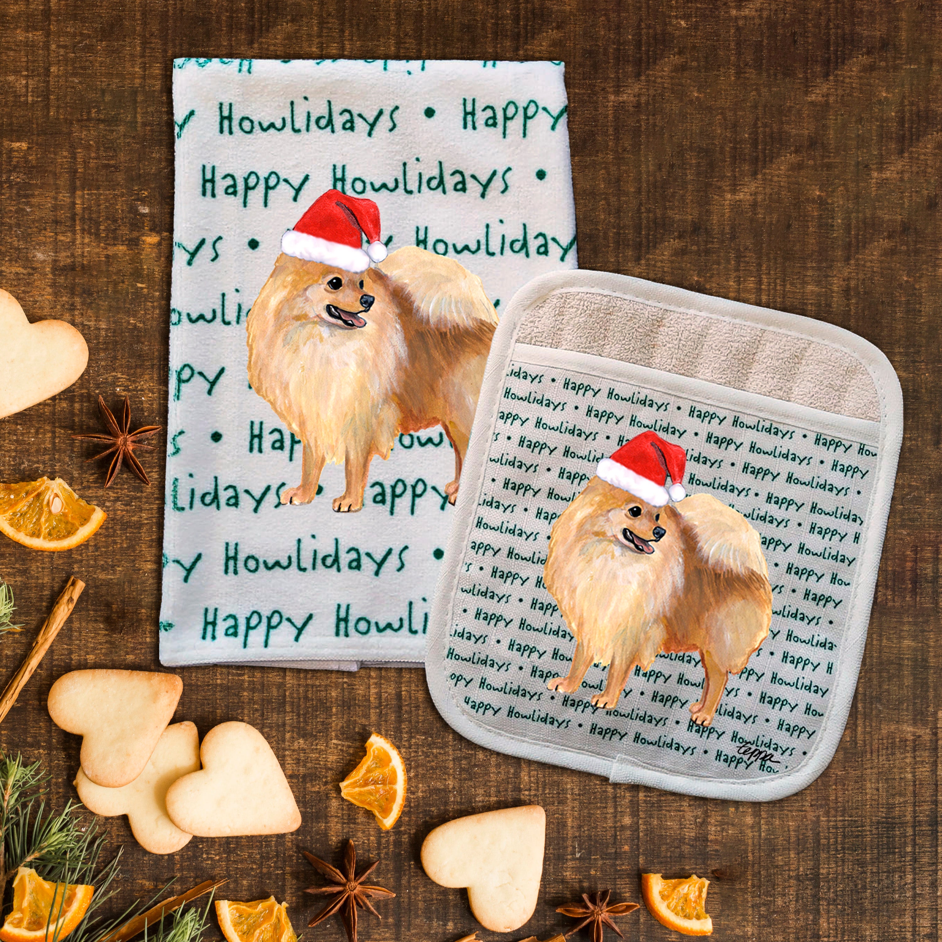 Pomeranian Christmas Kitchen Textiles Set