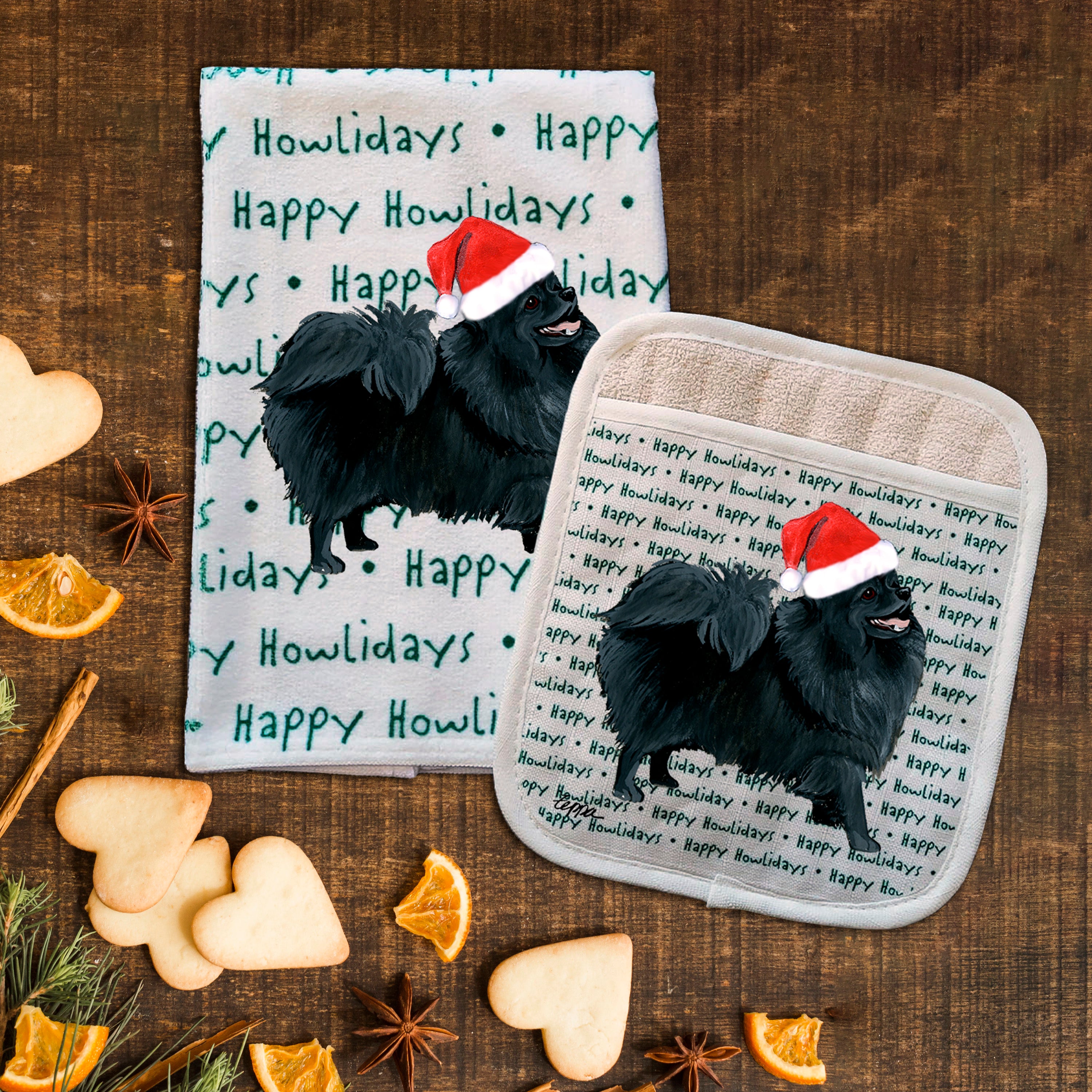Pomeranian Christmas Kitchen Textiles Set