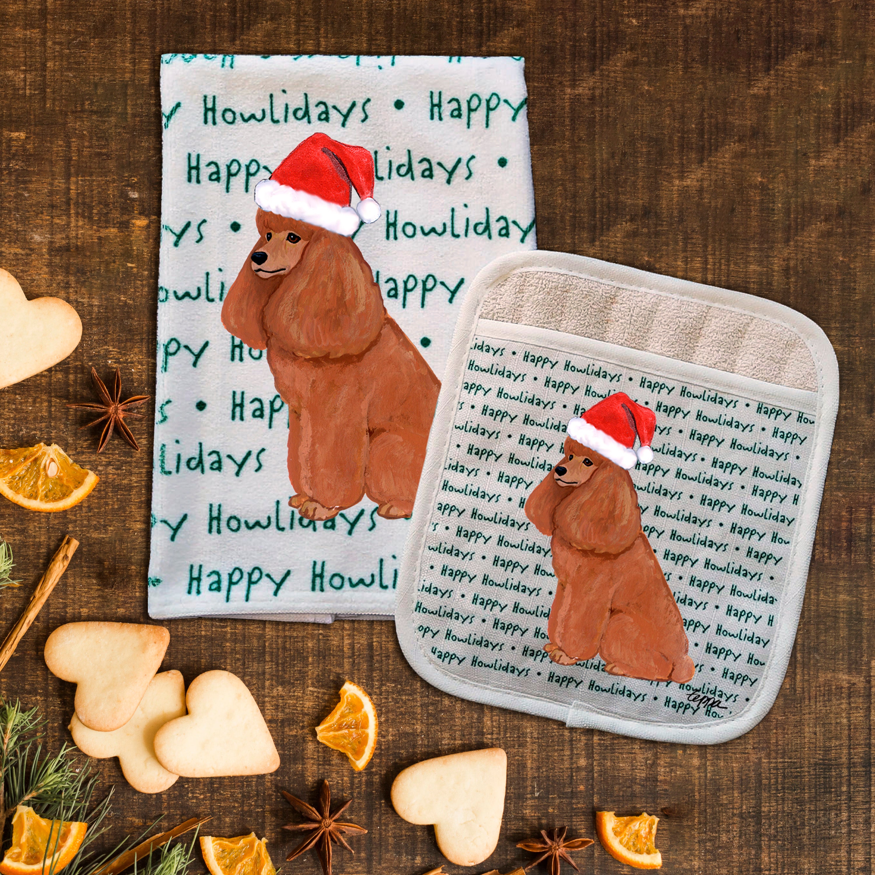 Poodle Christmas Kitchen Textiles Set