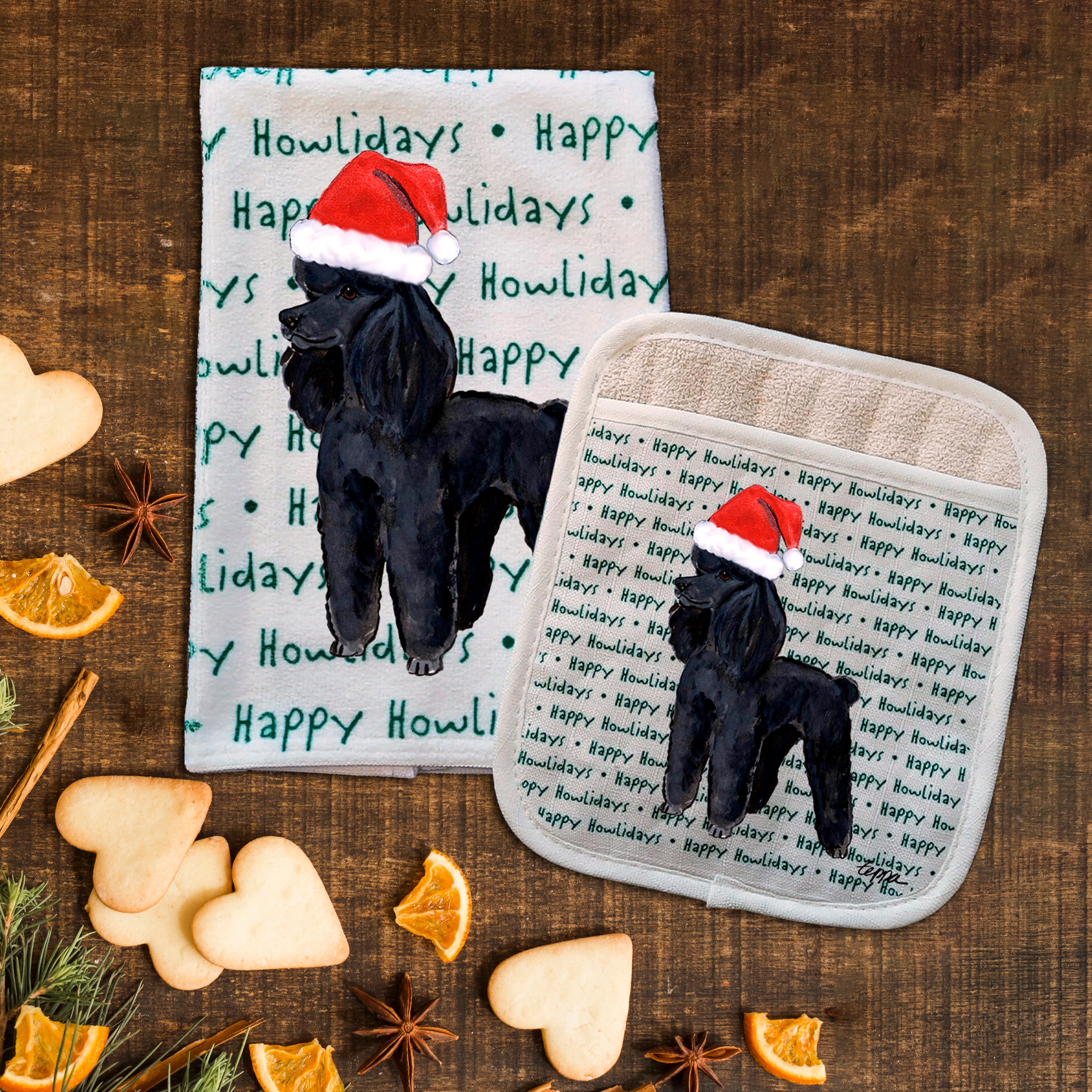 Poodle Christmas Kitchen Textiles Set