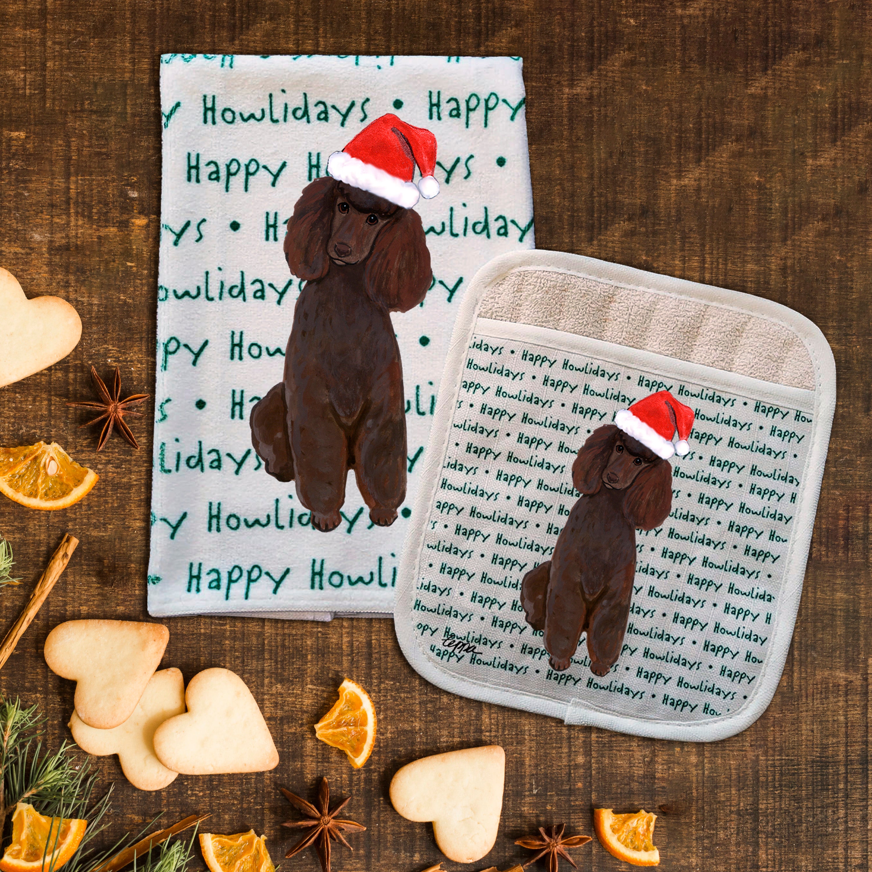 Poodle Christmas Kitchen Textiles Set