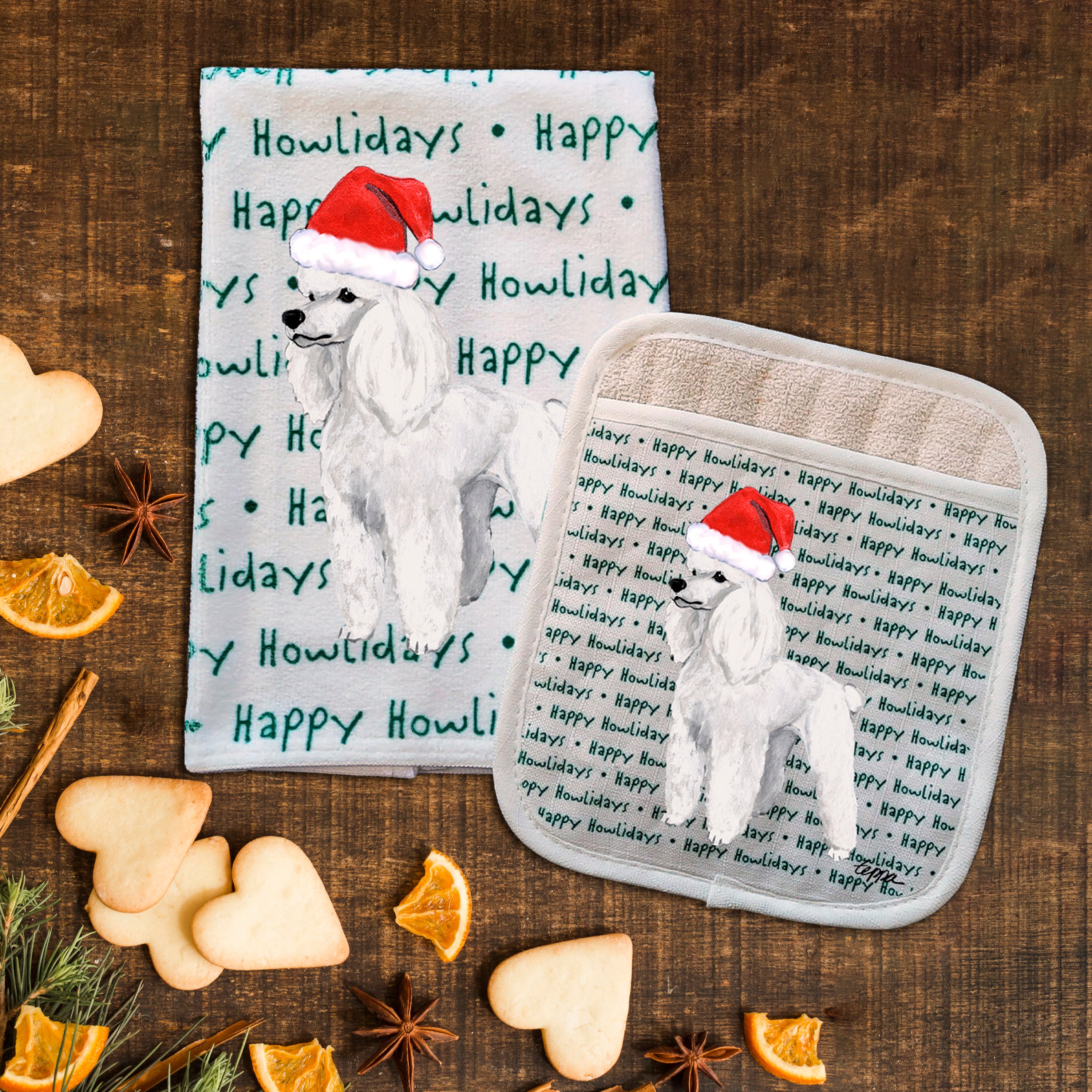 Poodle Christmas Kitchen Textiles Set