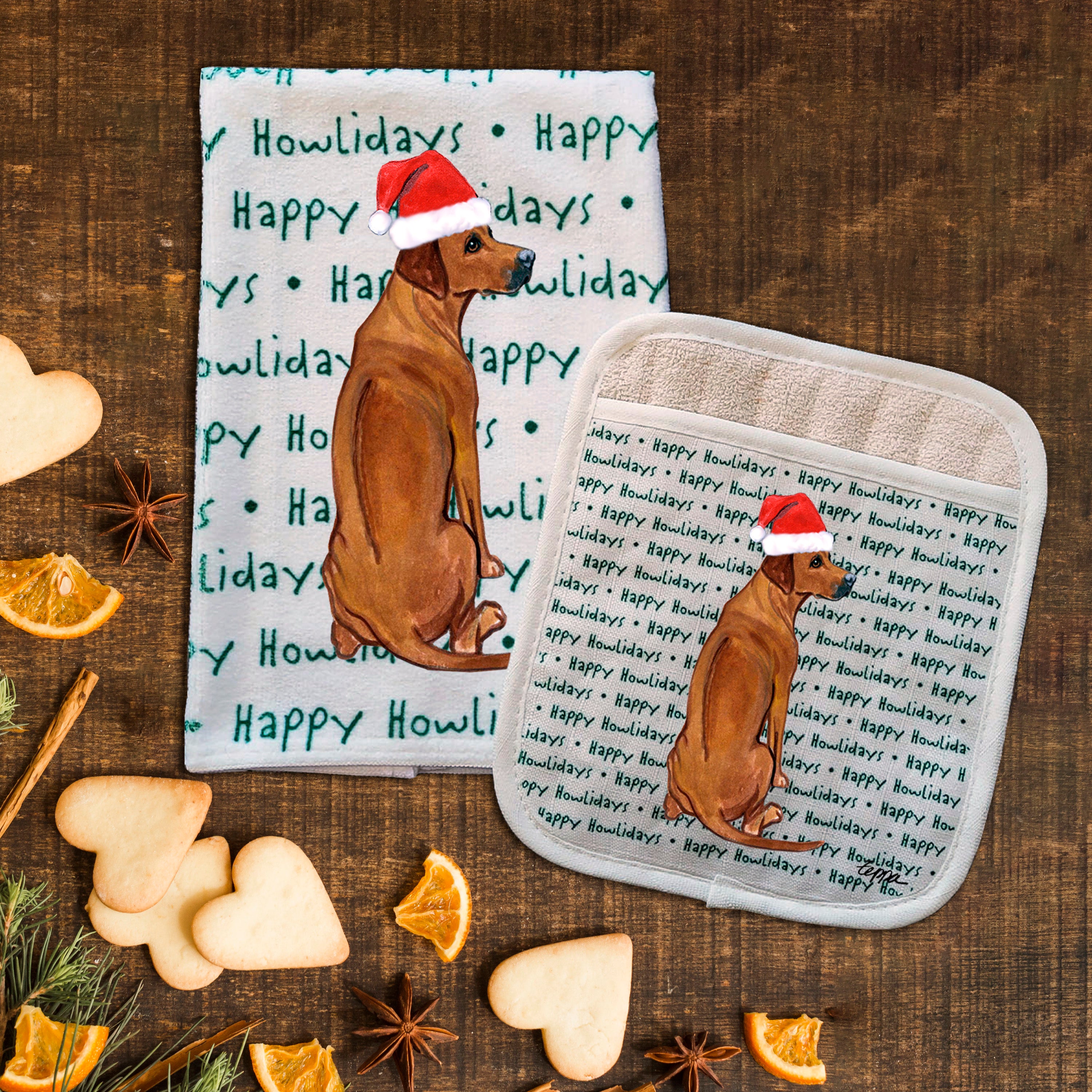 Rhodesian Ridgeback Christmas Kitchen Textiles Set