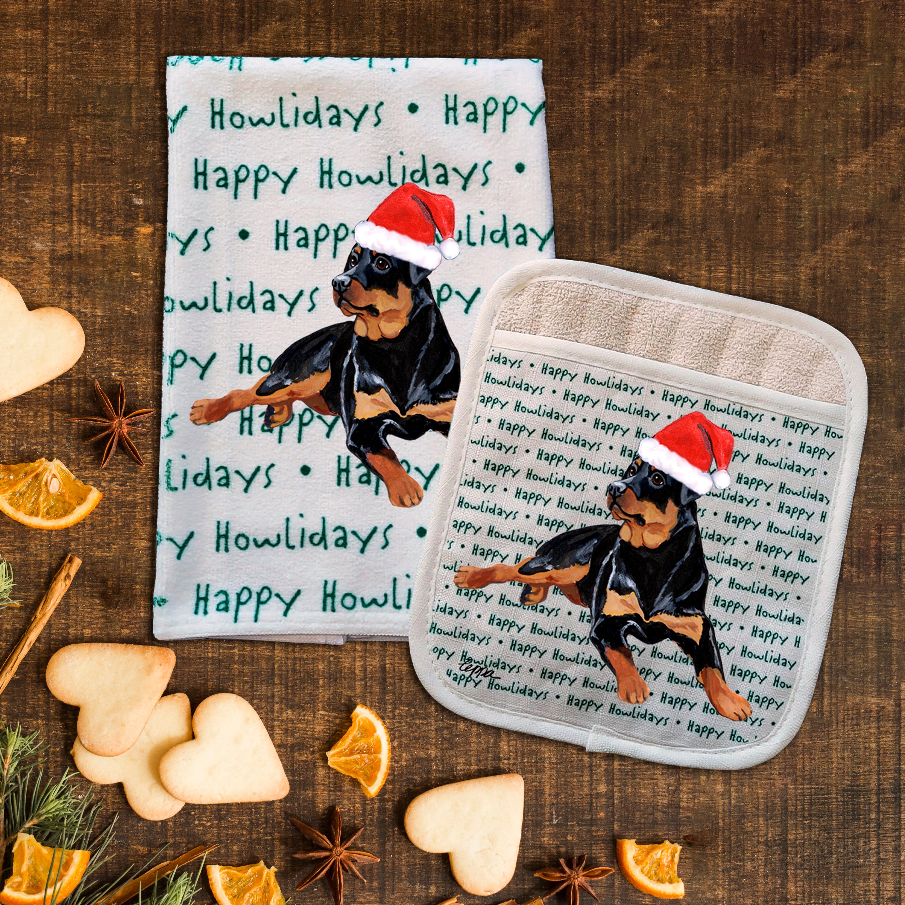 Rottweiler Christmas Kitchen Textiles Set