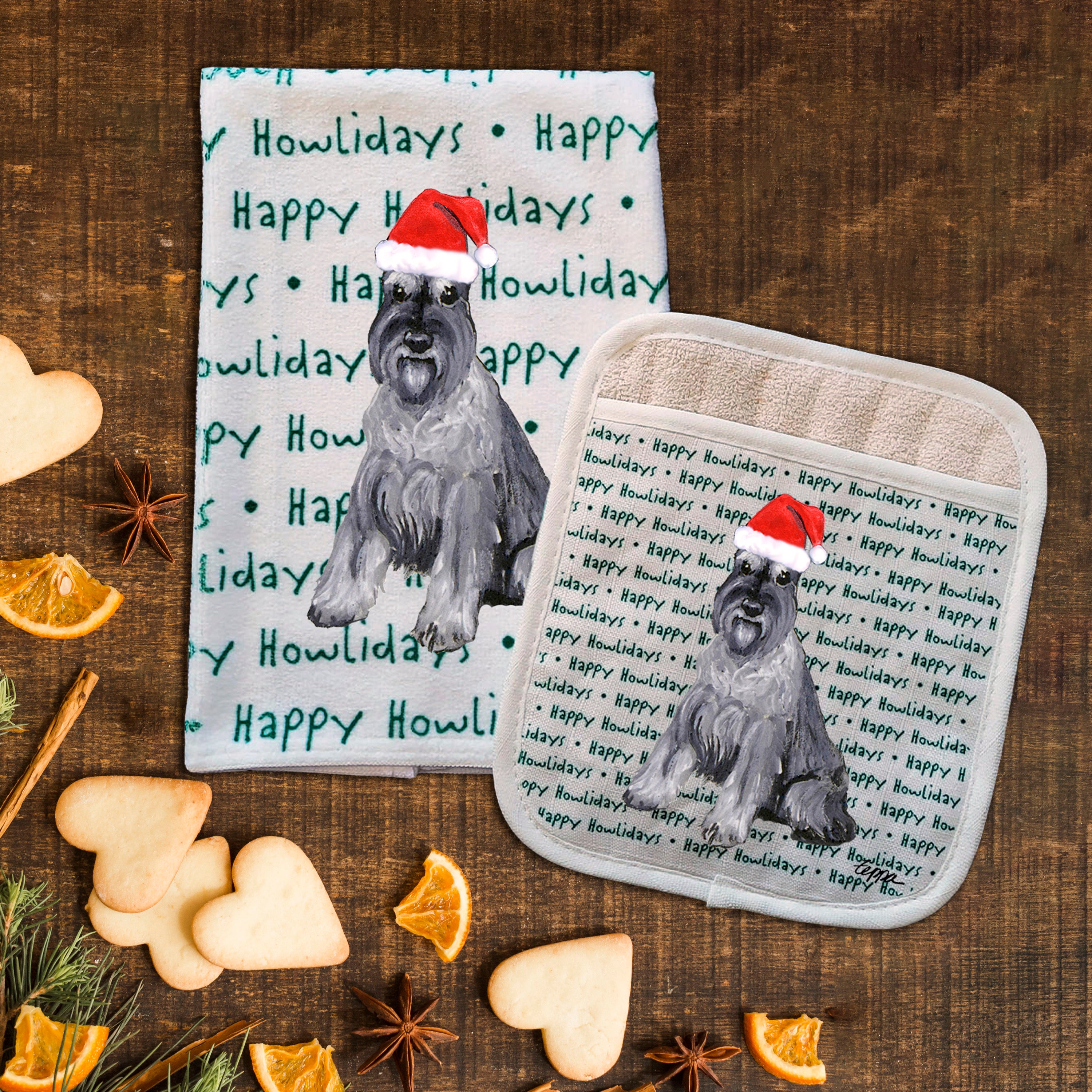 Schnauzer Miniature Christmas Kitchen Textiles Set
