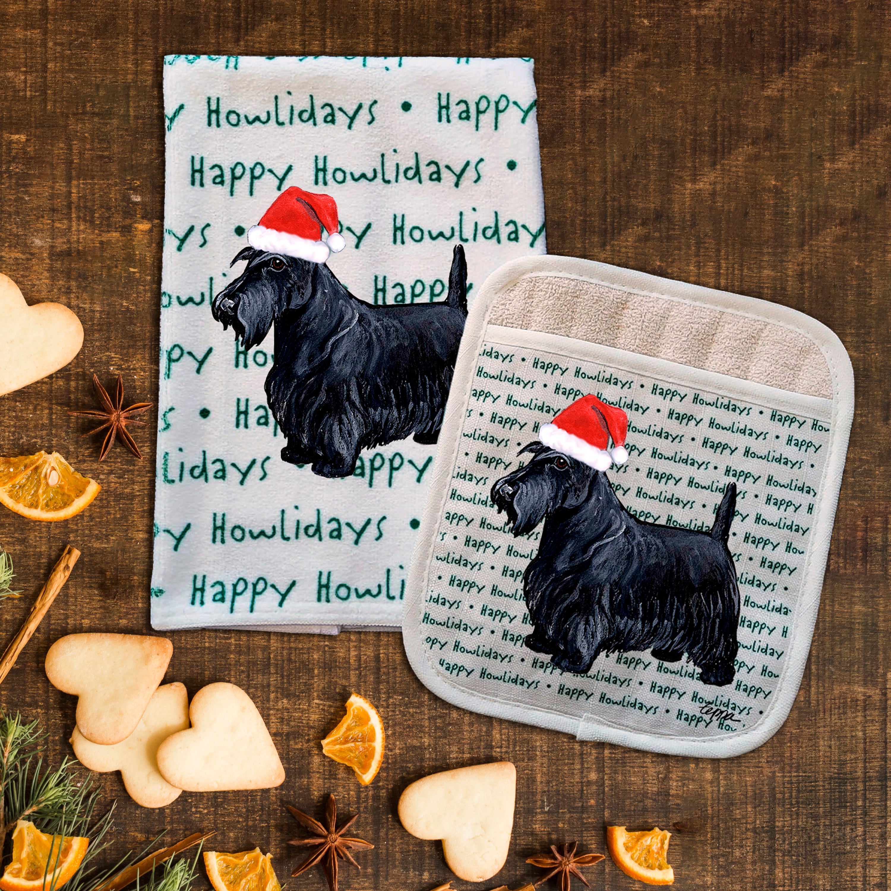 Scottish Terrier Christmas Kitchen Textiles Set