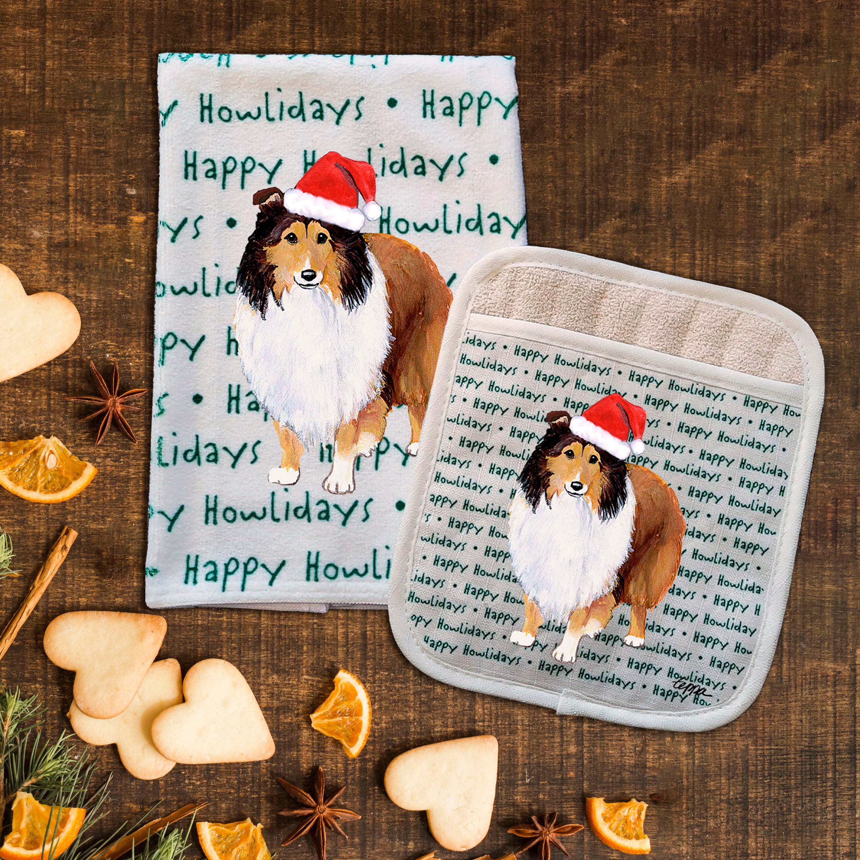 Shetland Sheepdog Christmas Kitchen Textiles Set