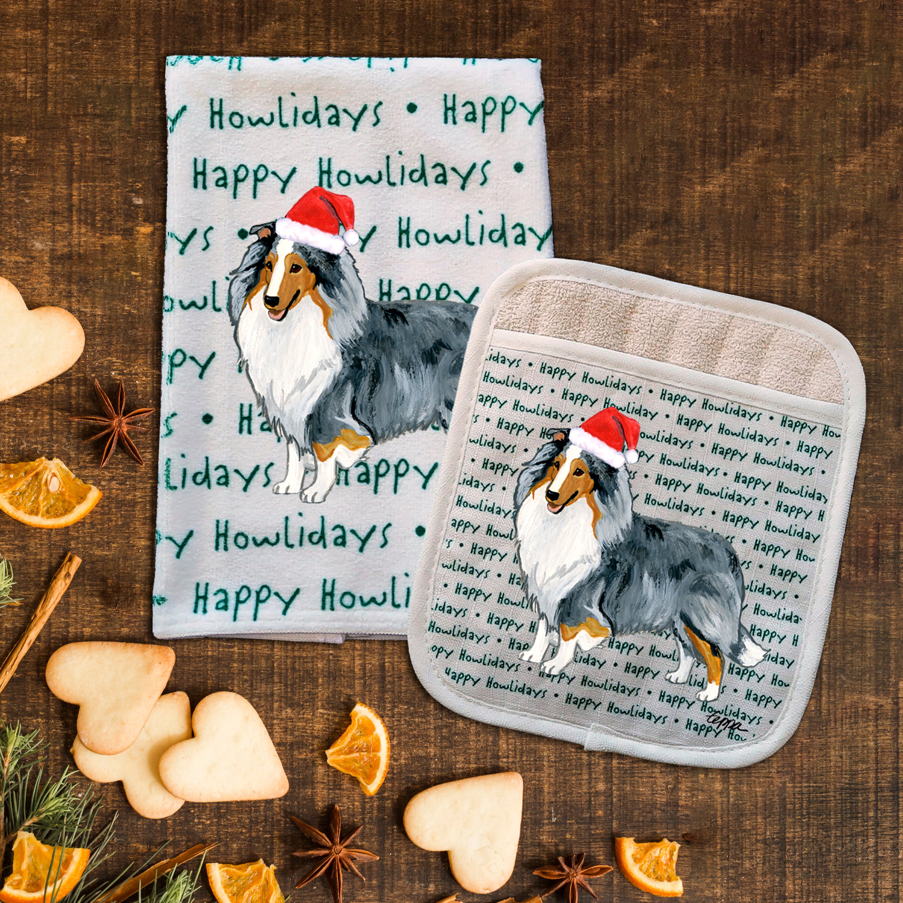 Shetland Sheepdog Christmas Kitchen Textiles Set
