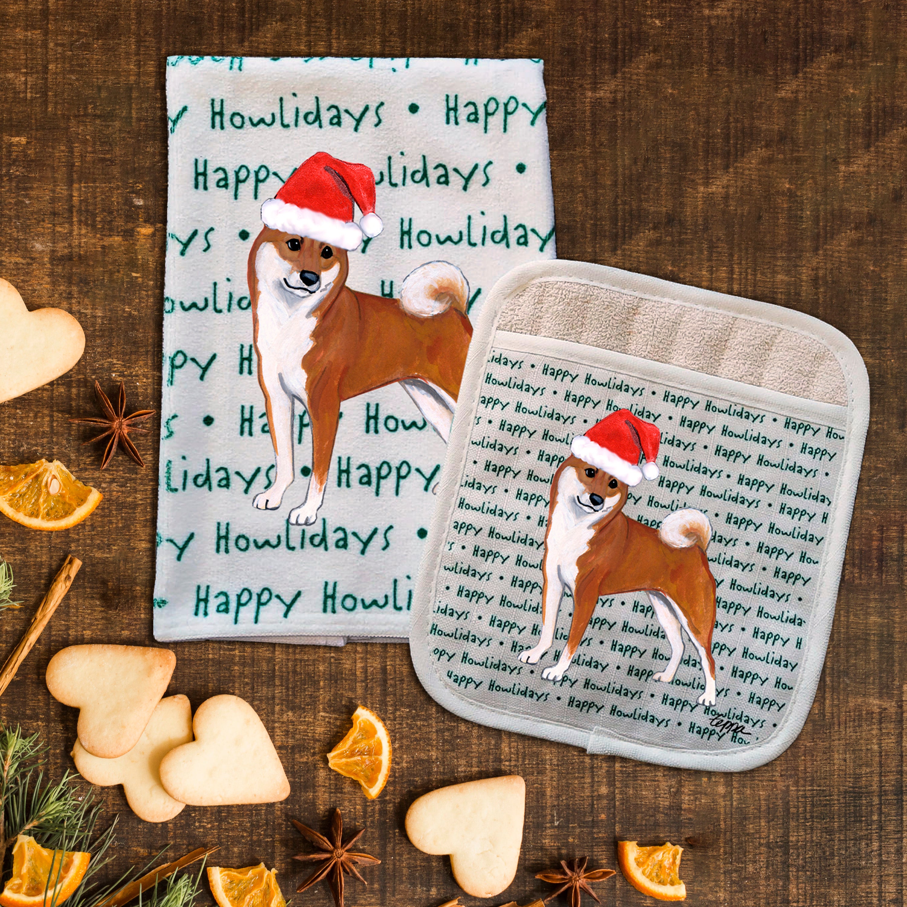 Shiba Inu Christmas Kitchen Textiles Set