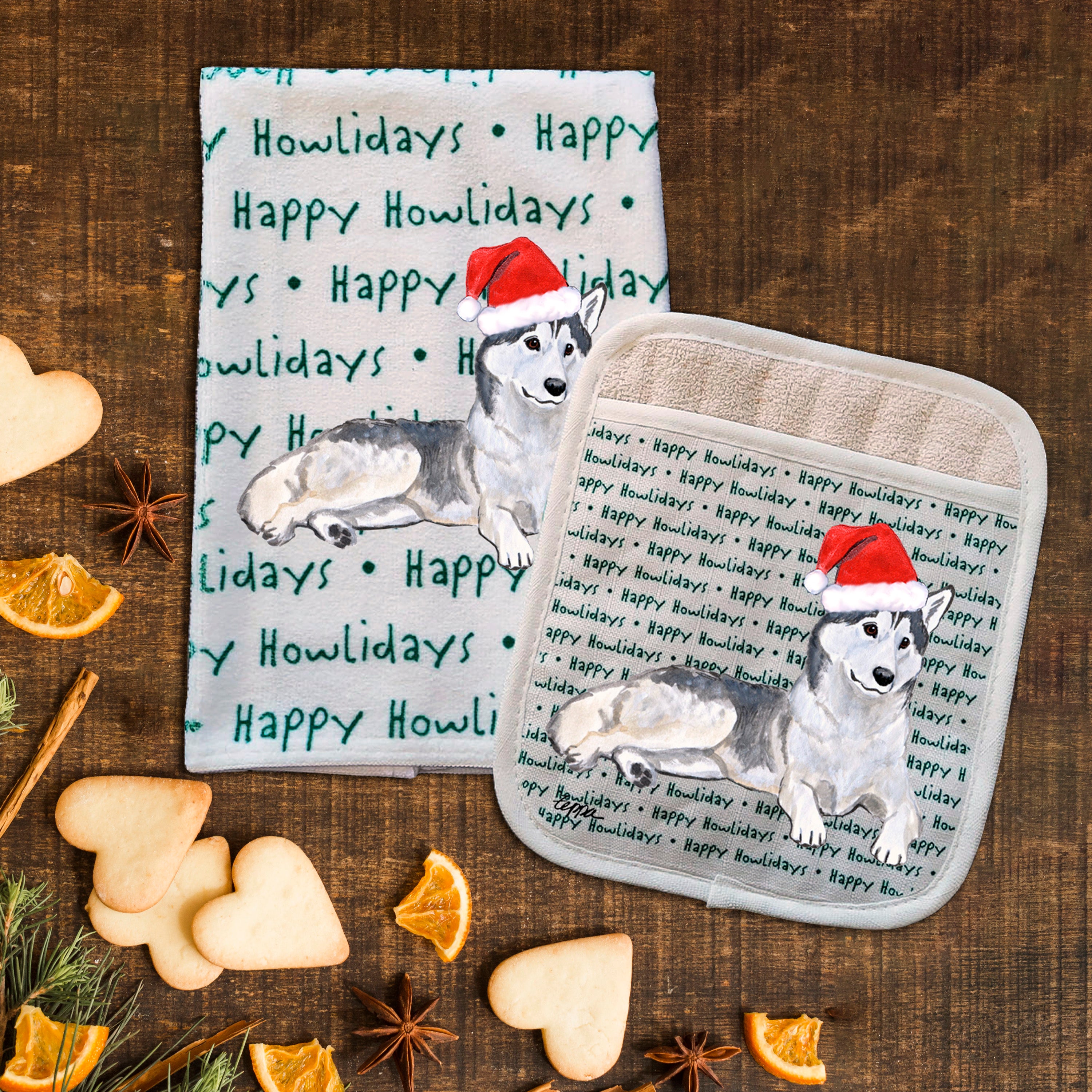 Siberian Husky Christmas Kitchen Textiles Set