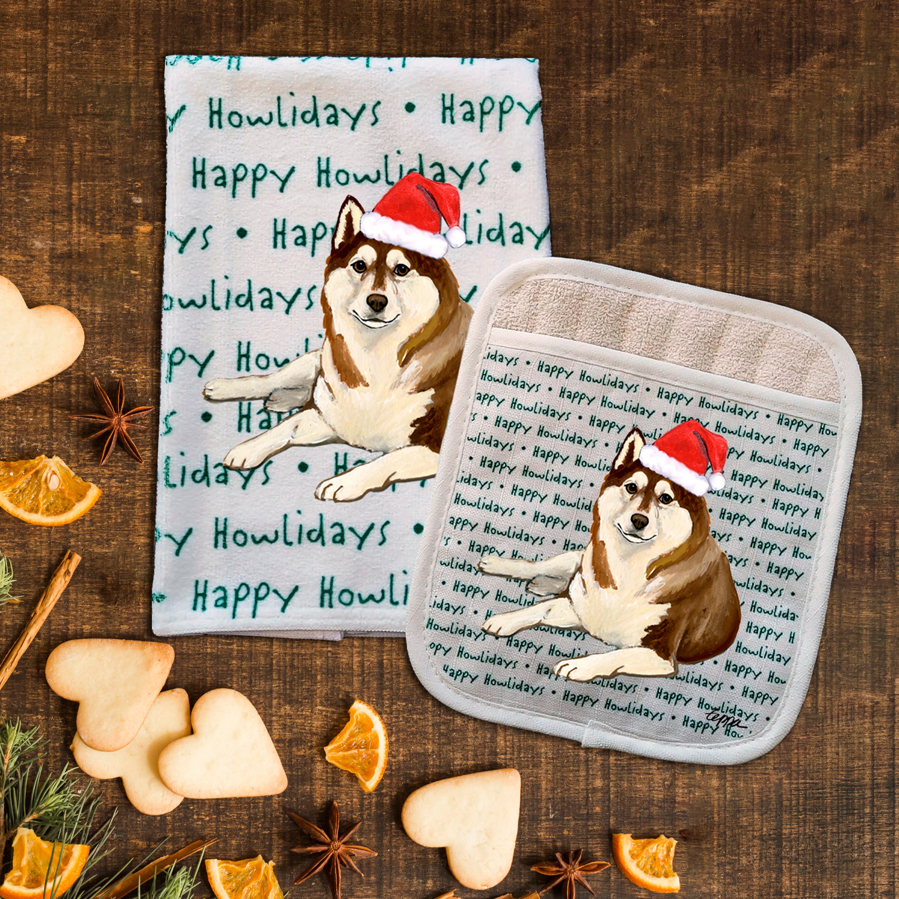 Siberian Husky Christmas Kitchen Textiles Set