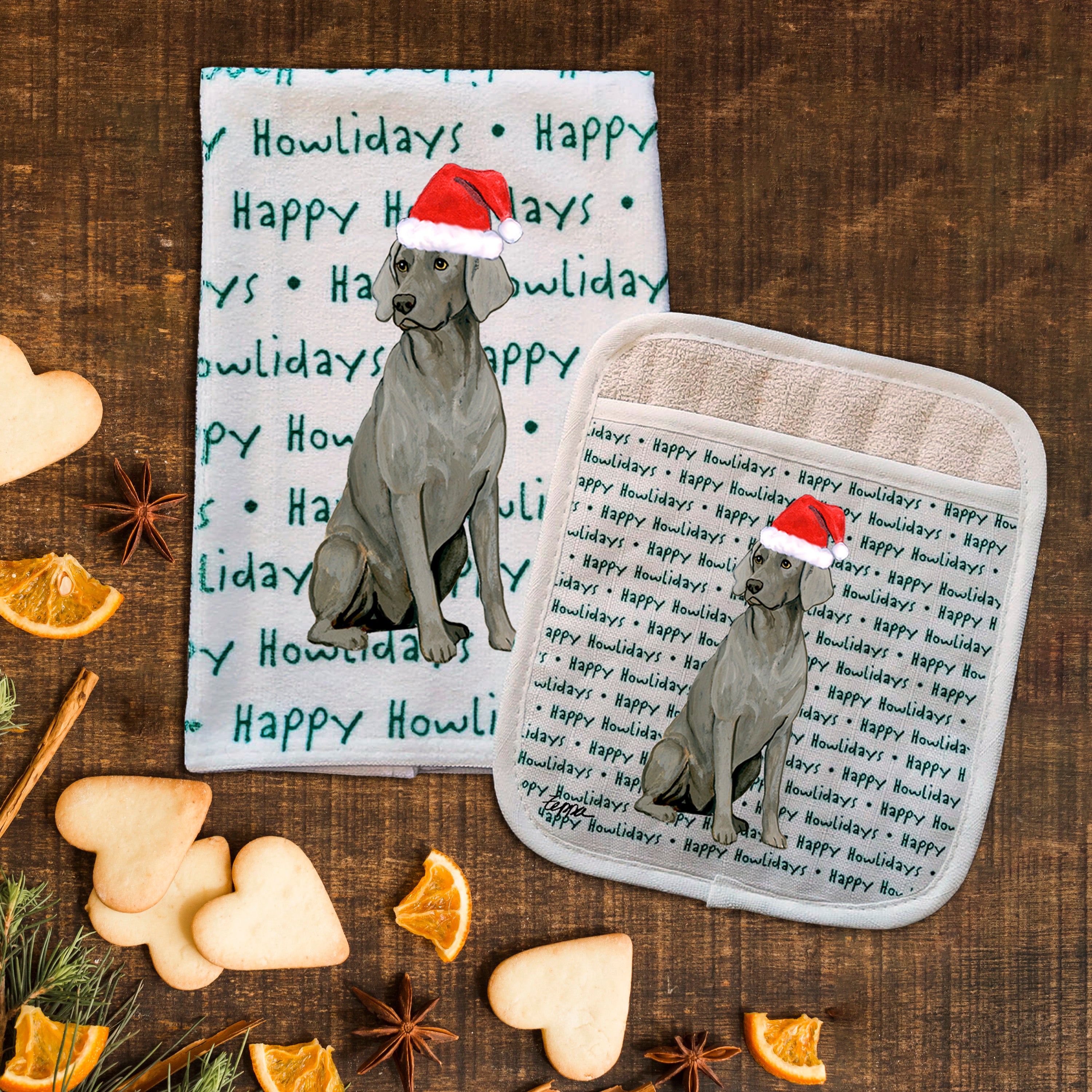 Weimaraner Sitting Christmas Kitchen Textiles Set