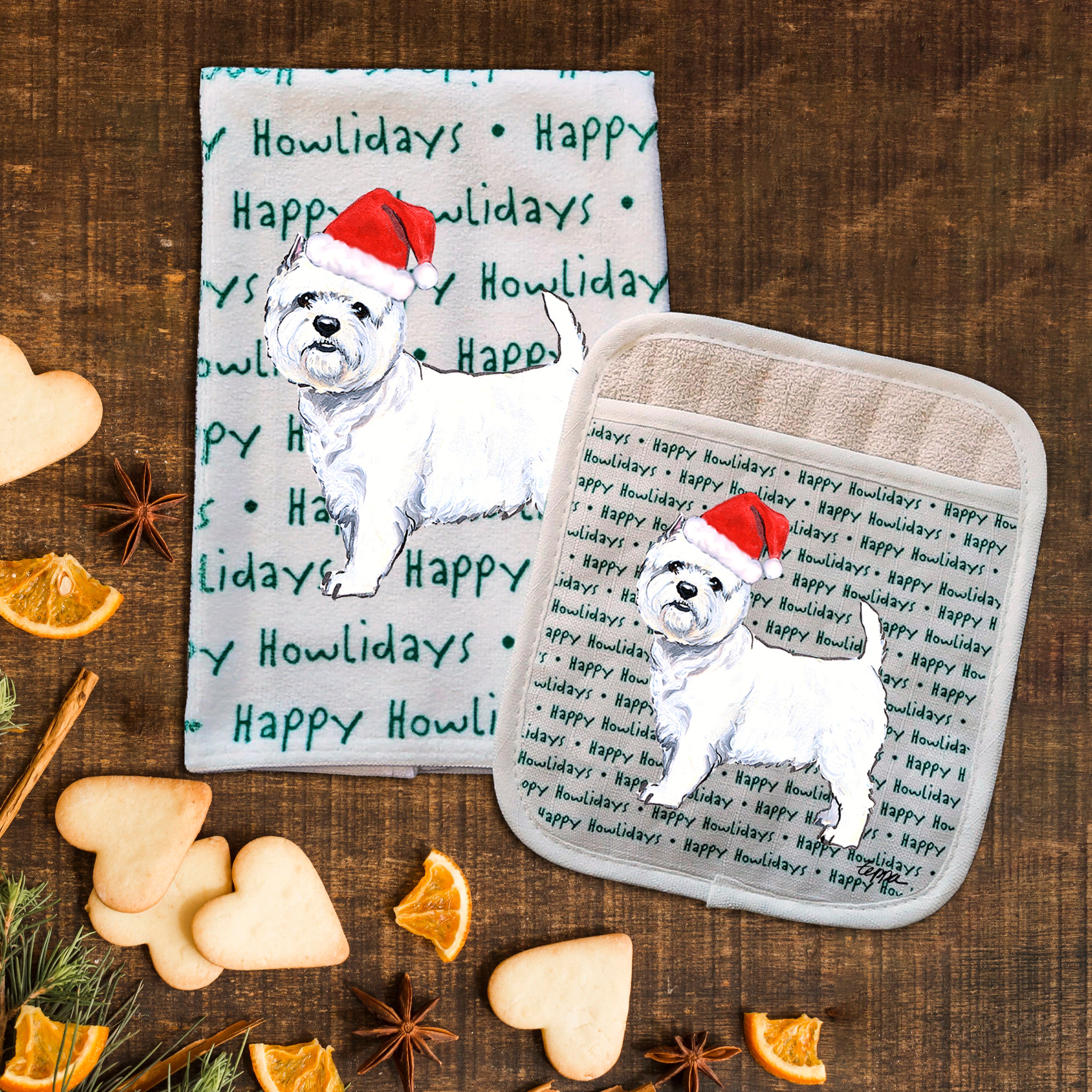 West Highland Terrier Christmas Kitchen Textiles Set