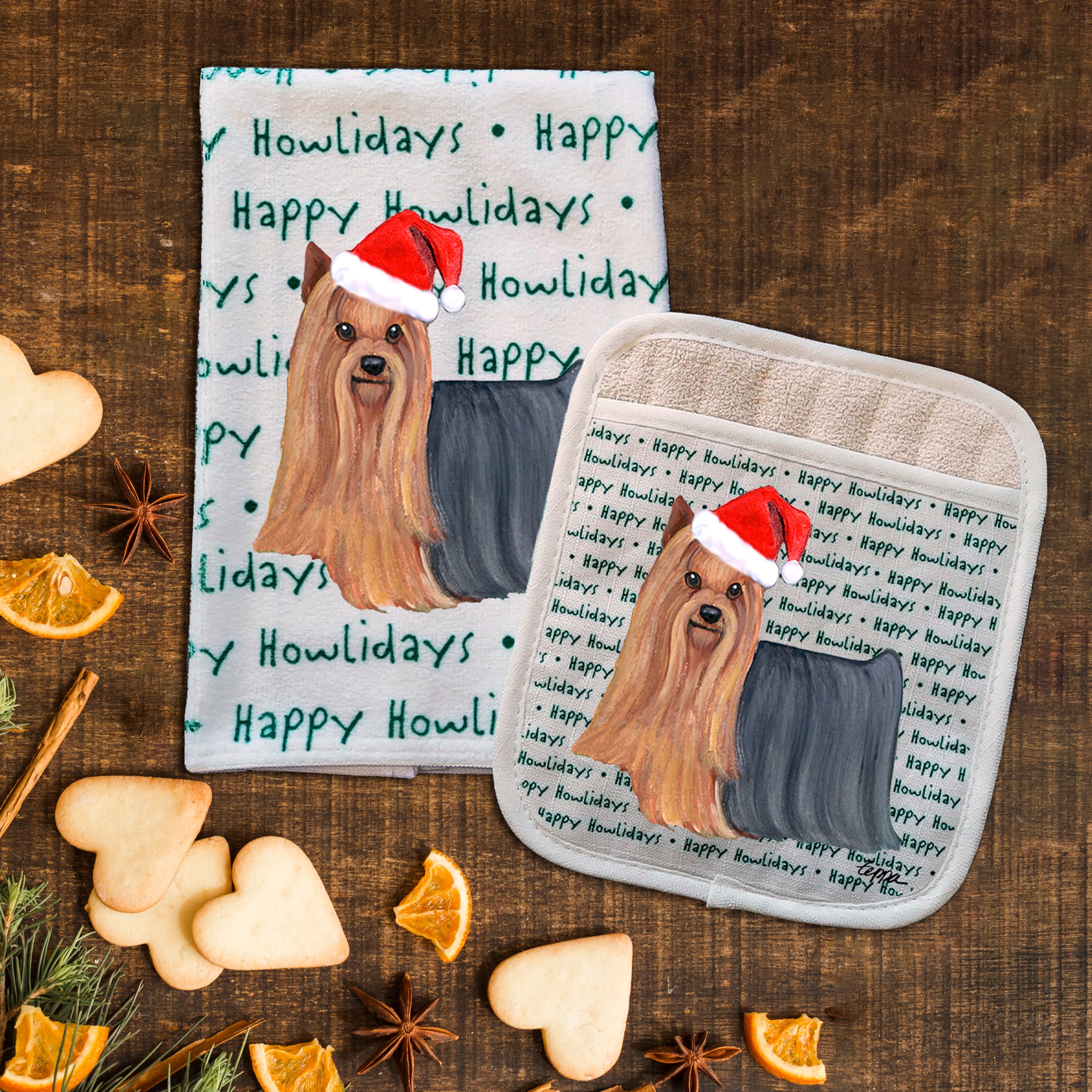 Yorkshire Terrier Christmas Kitchen Textiles Set