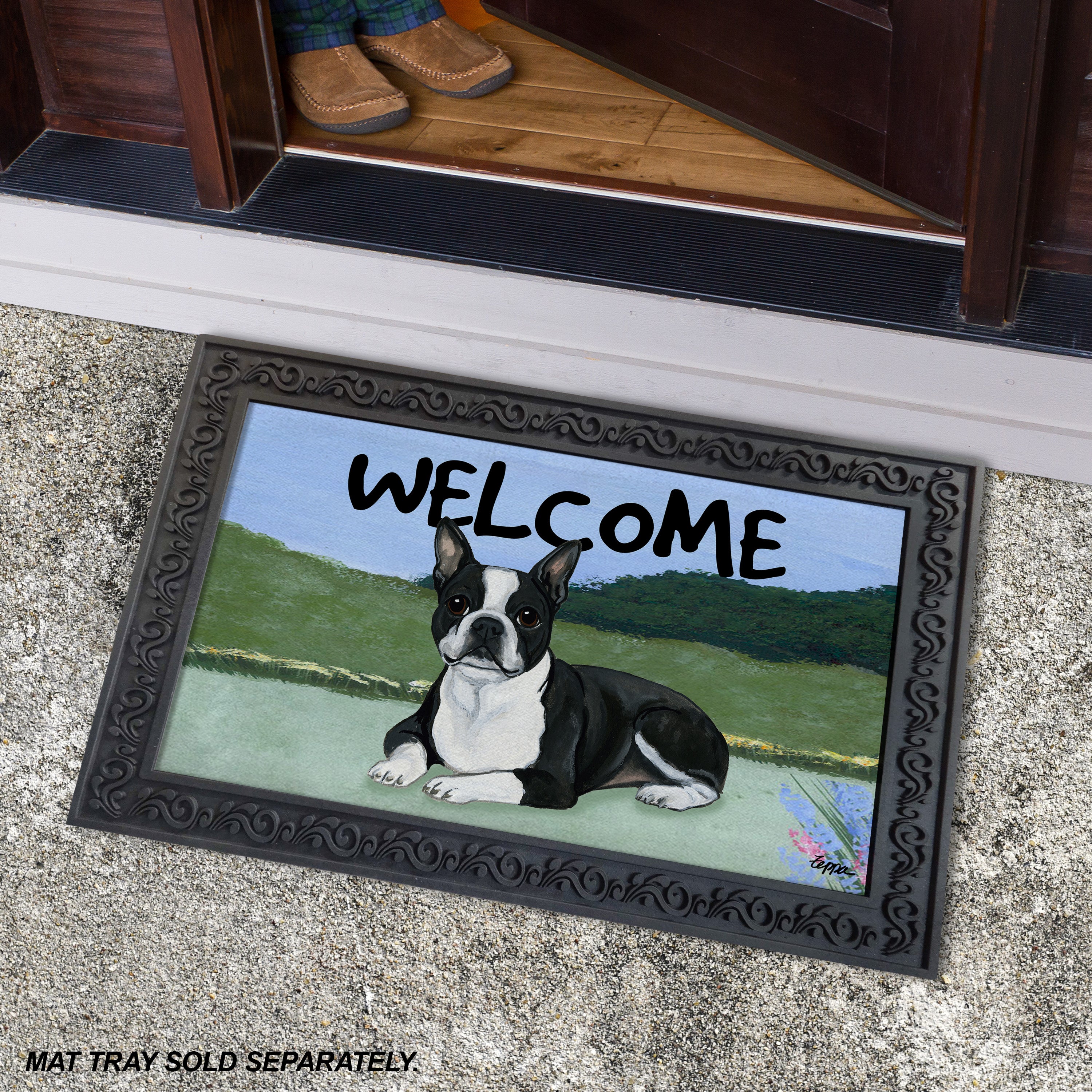 Boston Terrier Lying Welcome Mat