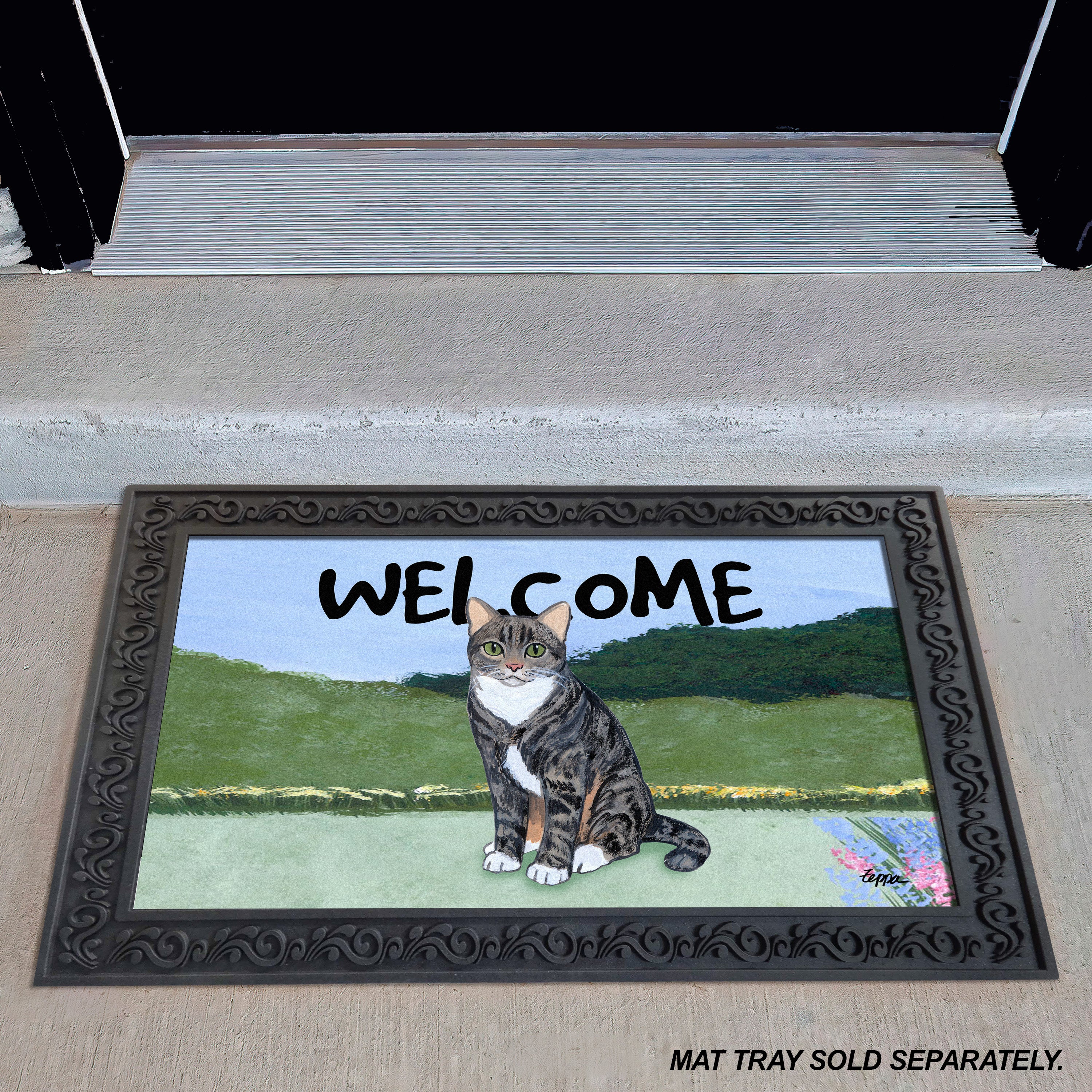 Grey Tabby Cat Welcome Mat